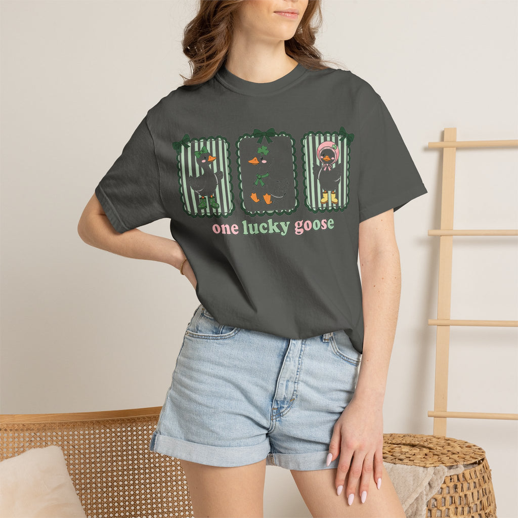 One Lucky Goose Tall Shirt, Three Panel Irish Goose Tee, Cute St Patricks Day Shirt, Shamrock Gift