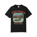 Stupid Canadian Wolf-Bird Arched Shirt, Retro Loon Sunset Badge Tee, Funny Lake Shirt, Cabin Gift