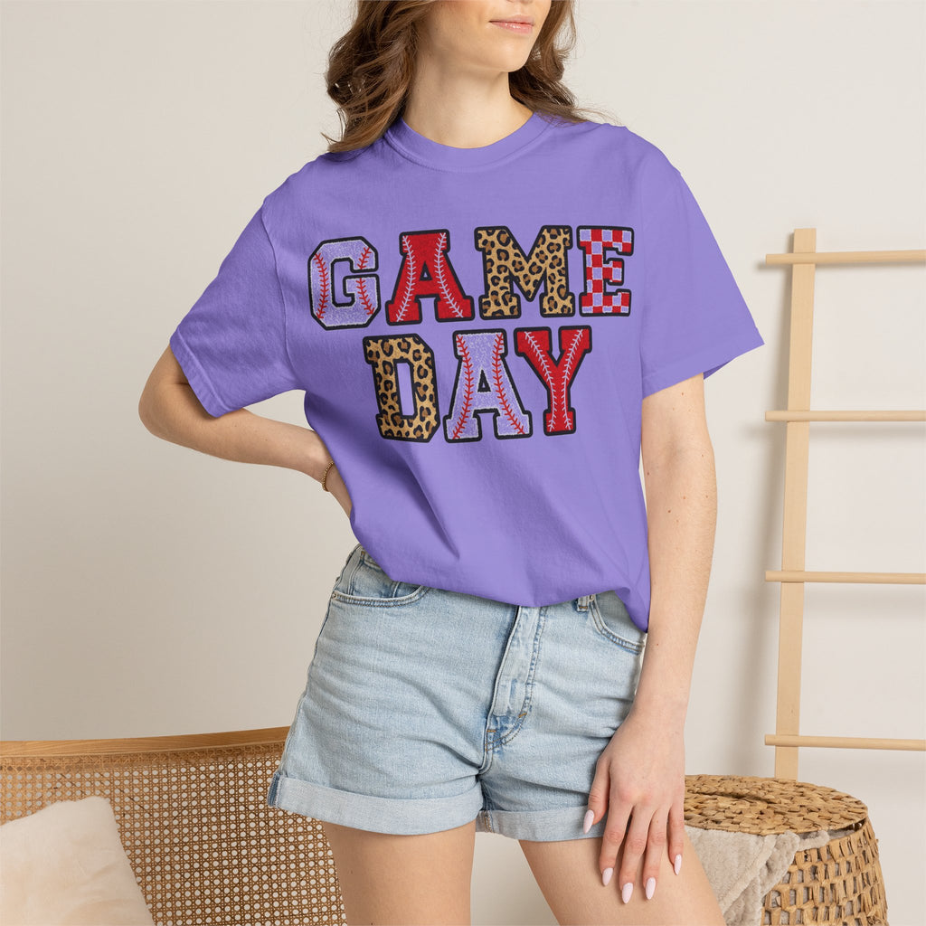 Game Day Varsity Patch Shirt, Baseball Leopard Letter Tee, Sports Mom Shirt, Baseball Mom Gift