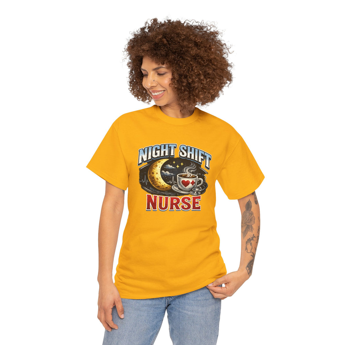 Night Shift Nurse T‑Shirt - Cute Moon & Coffee Graphic Tee for Nurses