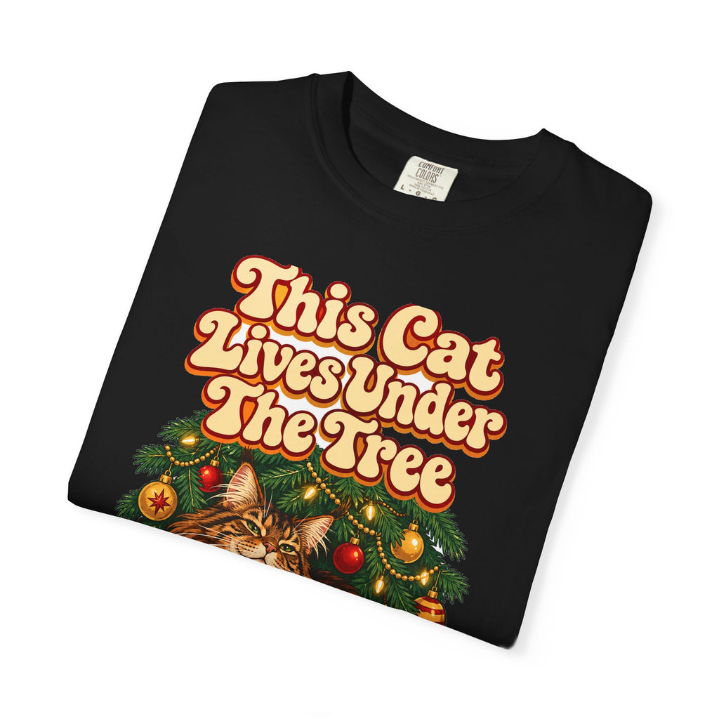 Funny Christmas Cat Shirt This Cat Lives Under The Tree Shirt, Funny Holiday Gift Shirt, Christmas Gift Idea