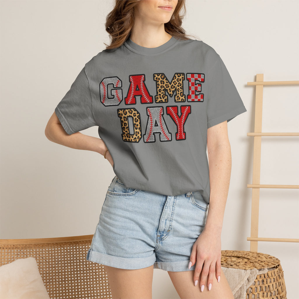 Game Day Varsity Patch Shirt, Baseball Leopard Letter Tee, Sports Mom Shirt, Baseball Mom Gift