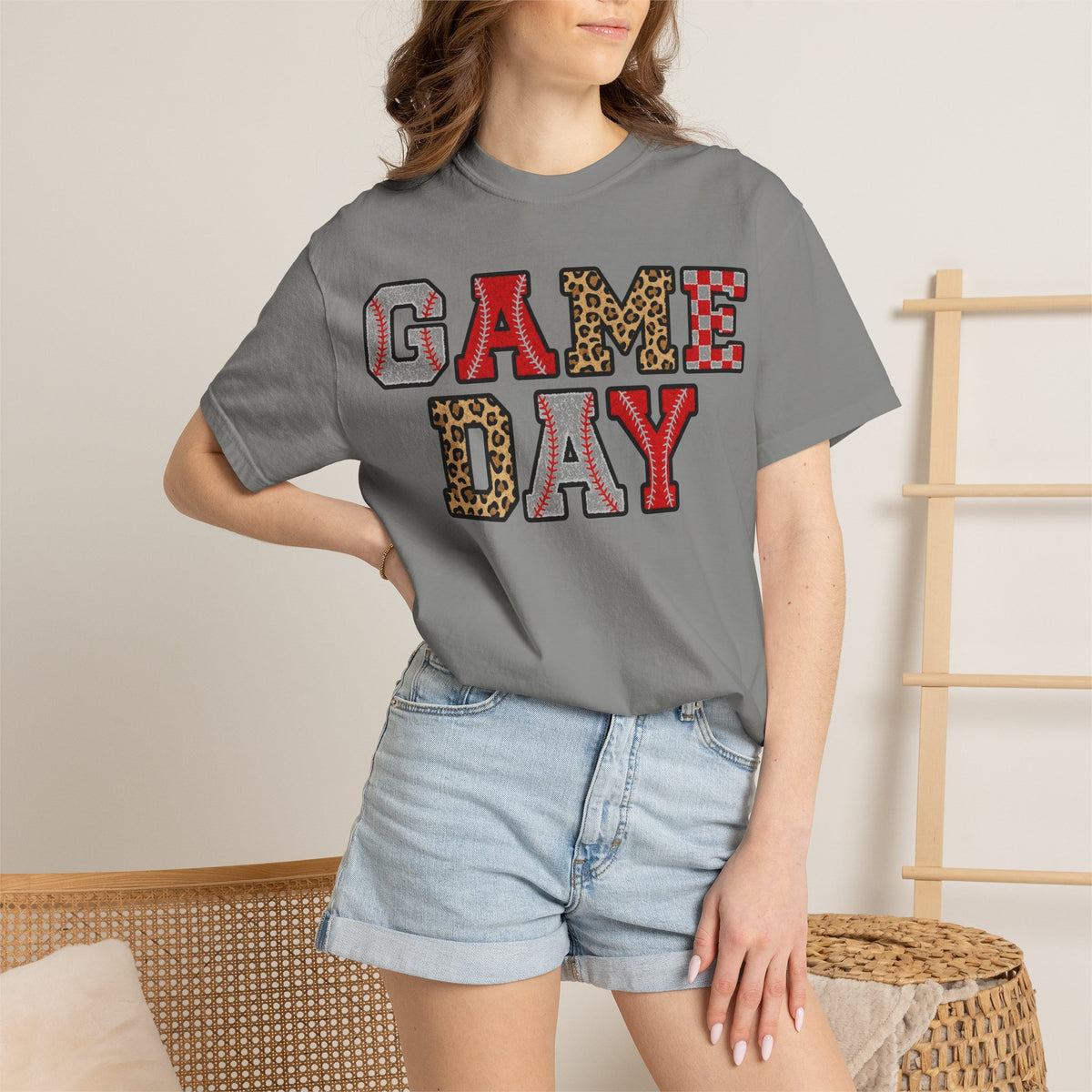 Game Day Varsity Patch Shirt, Baseball Leopard Letter Tee, Sports Mom Shirt, Baseball Mom Gift