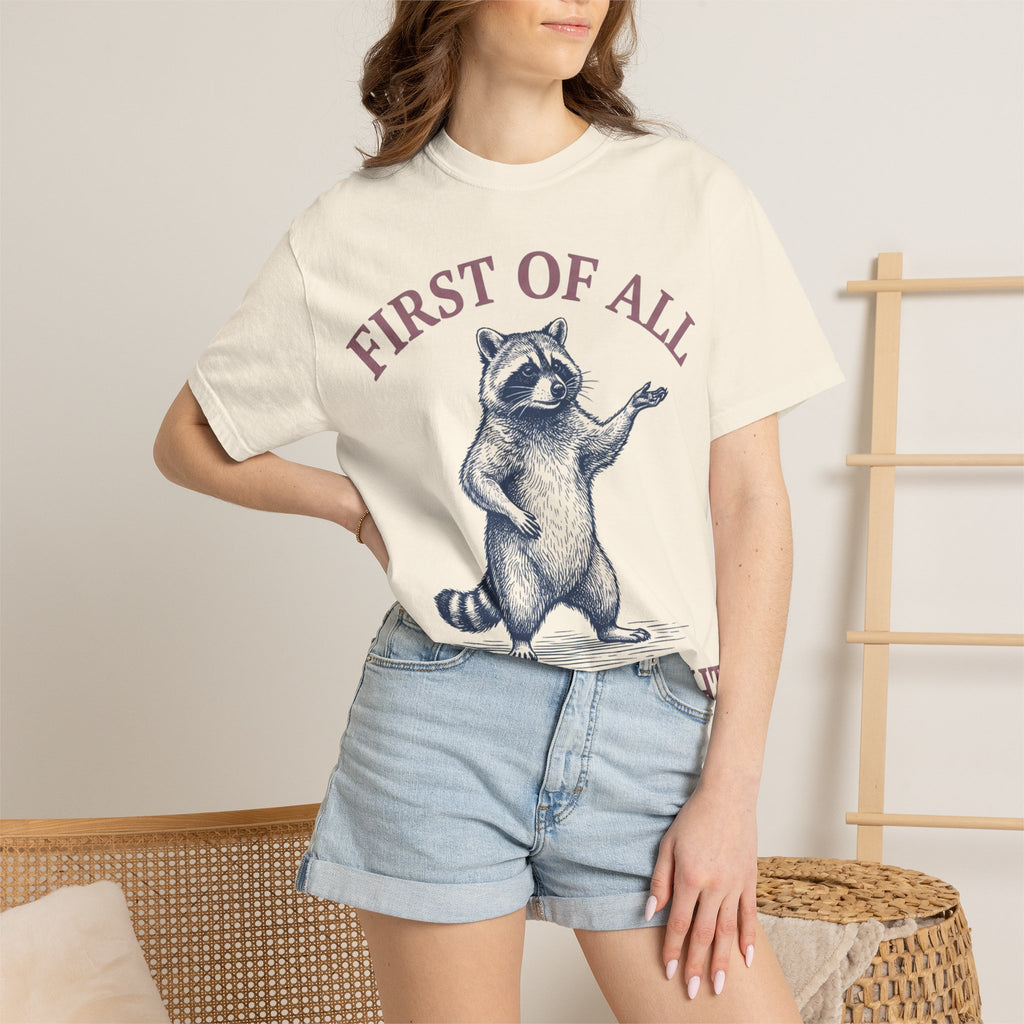 First Of All I'm A Delight Shirt, Funny Raccoon Tee, Sassy Vintage Engraving Shirt, Sarcastic Gift