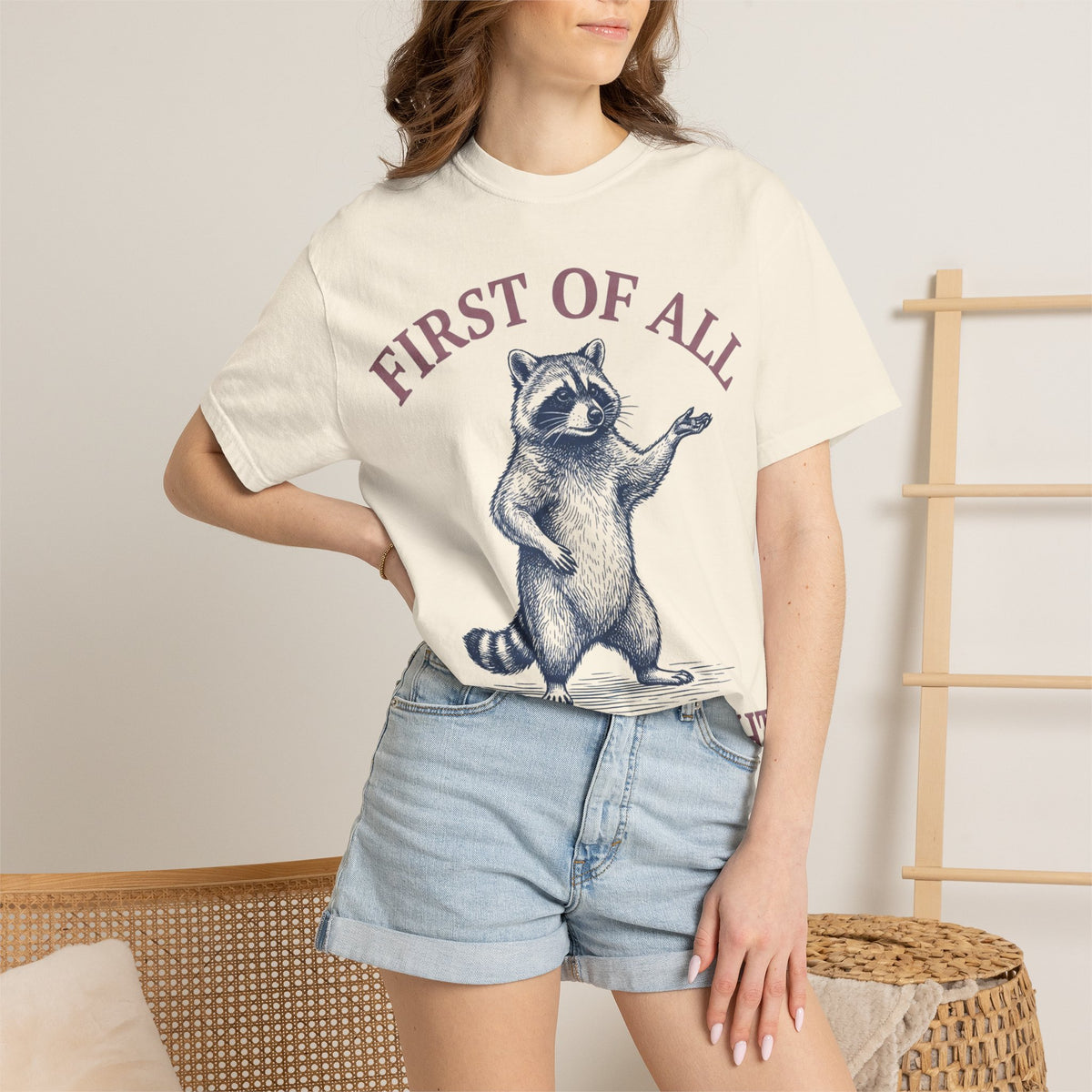 First Of All I'm A Delight Shirt, Funny Raccoon Tee, Sassy Vintage Engraving Shirt, Sarcastic Gift