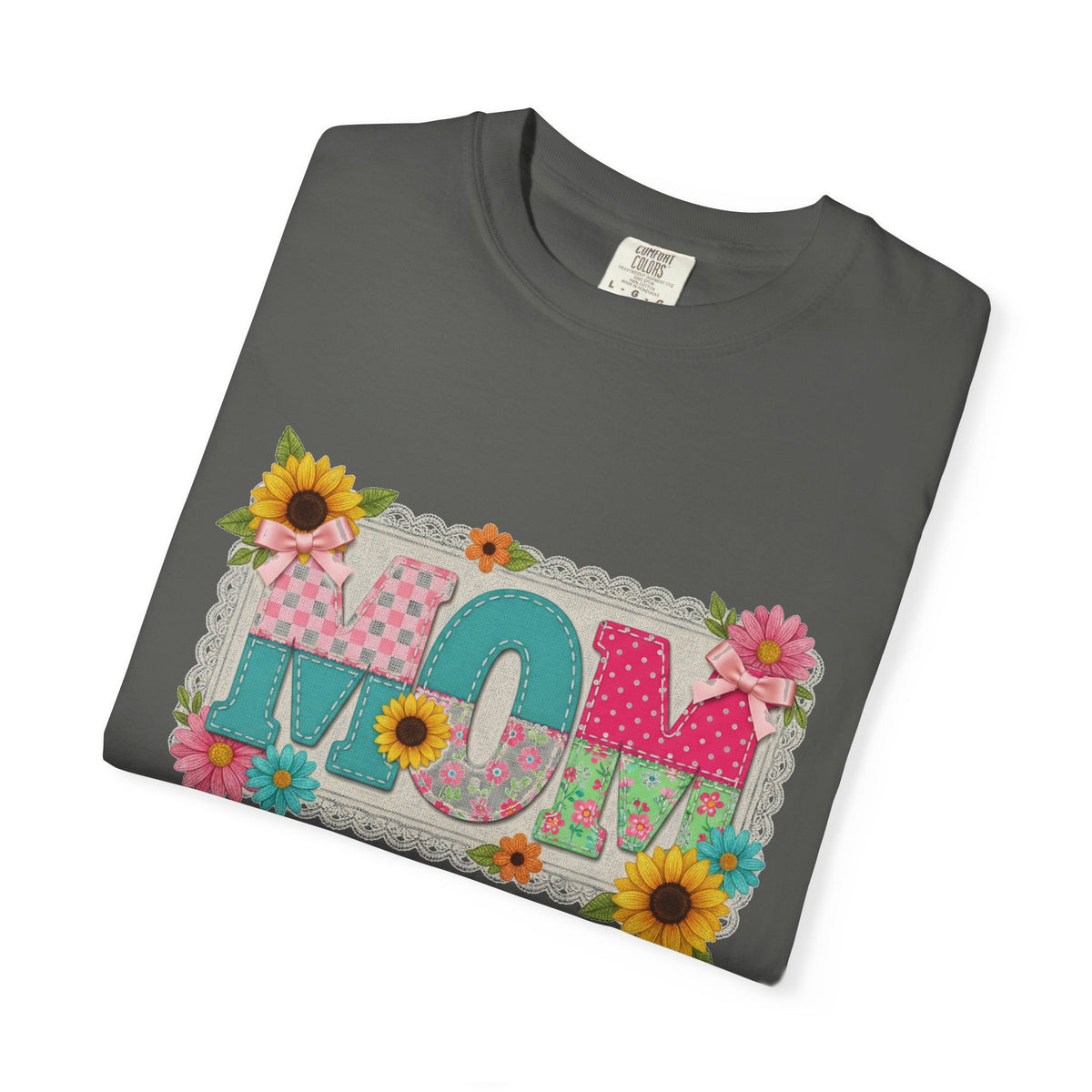 Mom Sunflower Applique Shirt, Faux Stitch Floral MOM Tee, Mothers Day Shirt, Mom Gift