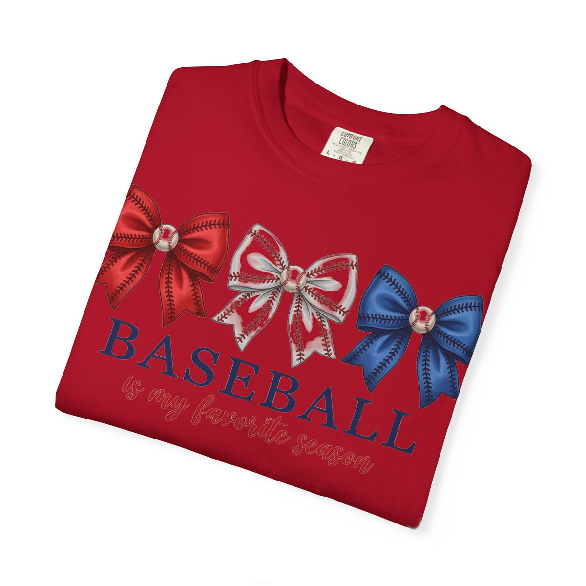 Baseball Is My Favorite Season Tee, Small Bow Trio Baseball Shirt, Coquette Sports Mom Shirt, Game Day Gift