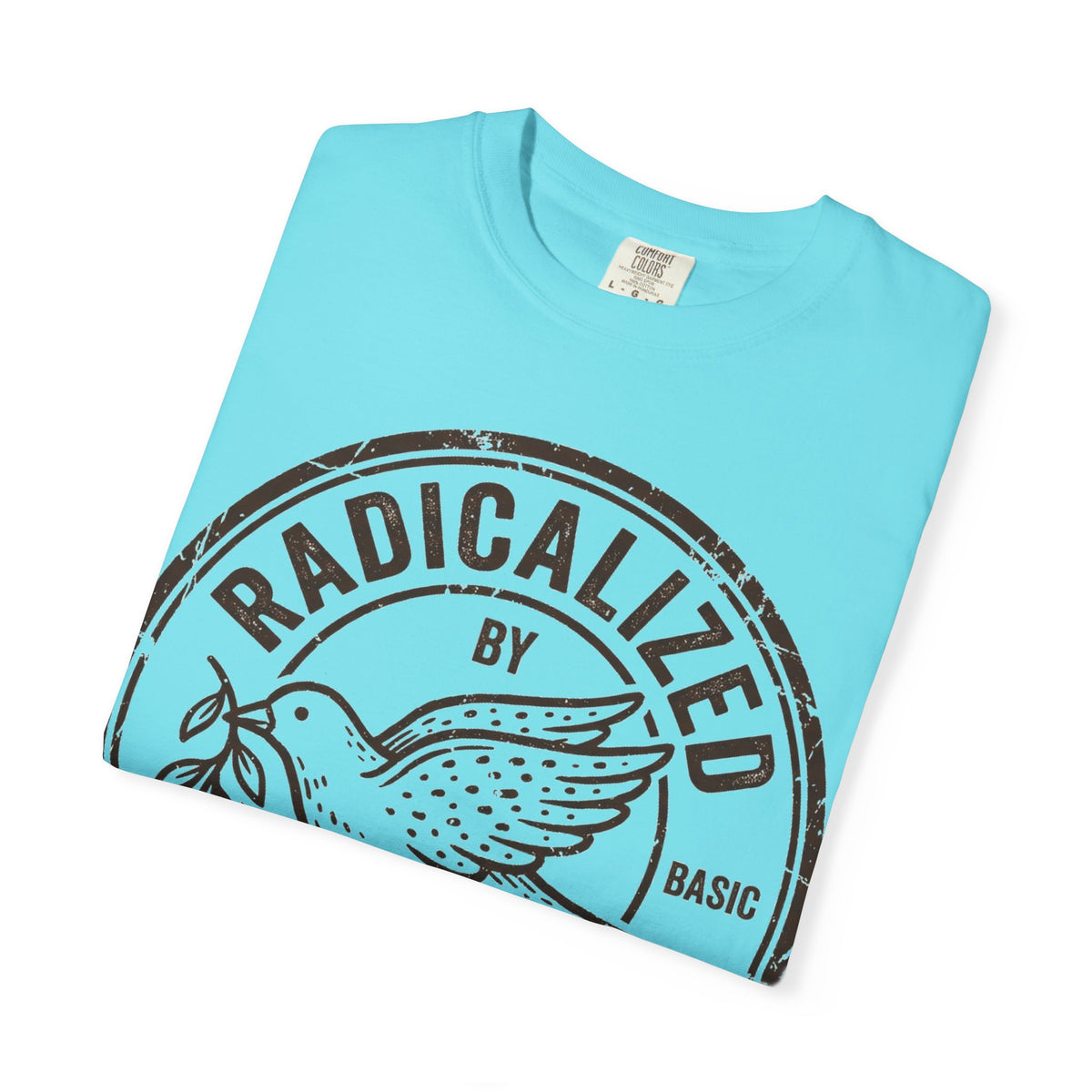 Radicalized By Basic Decency Brown Stamp Shirt, Flying Dove Badge Tee, Kindness Activist Shirt, Ally Gift