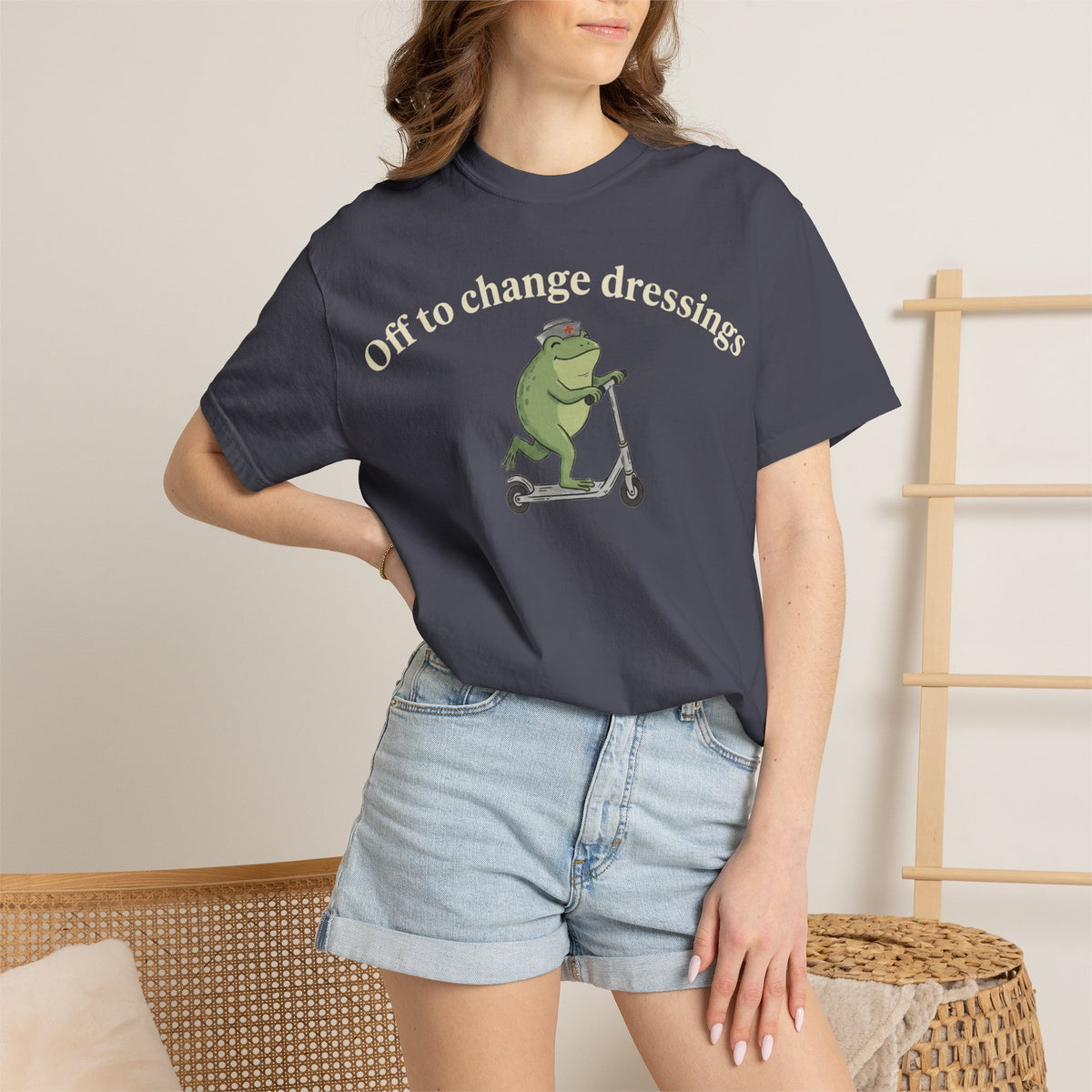 Off To Change Dressings Wide Shirt, Nurse Frog On A Scooter Tee, Funny Wound Care Shirt, RN Gift
