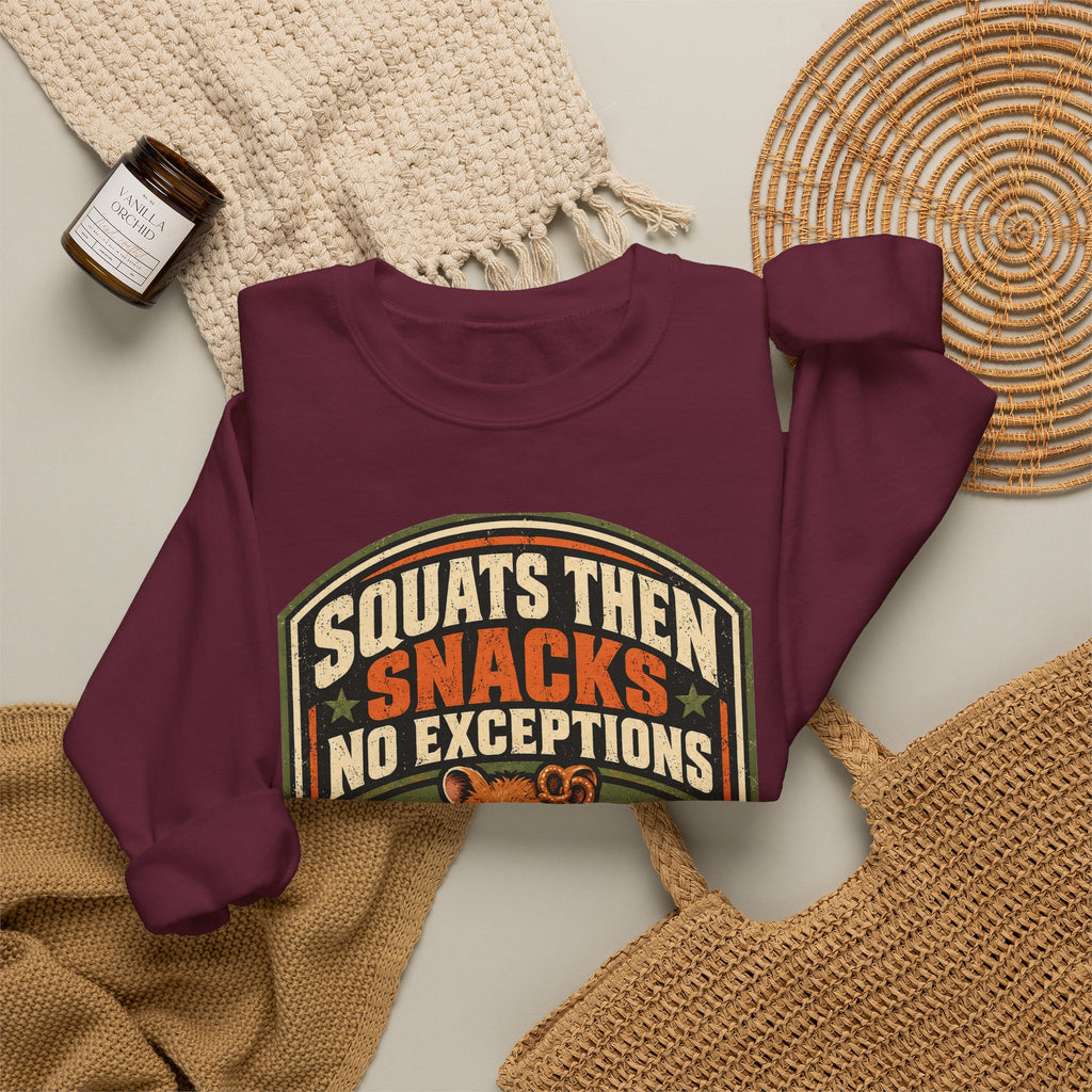Funny Gym Sweatshirt Squats Then Snacks No Exceptions Sweatshirt, Leg Day Gift