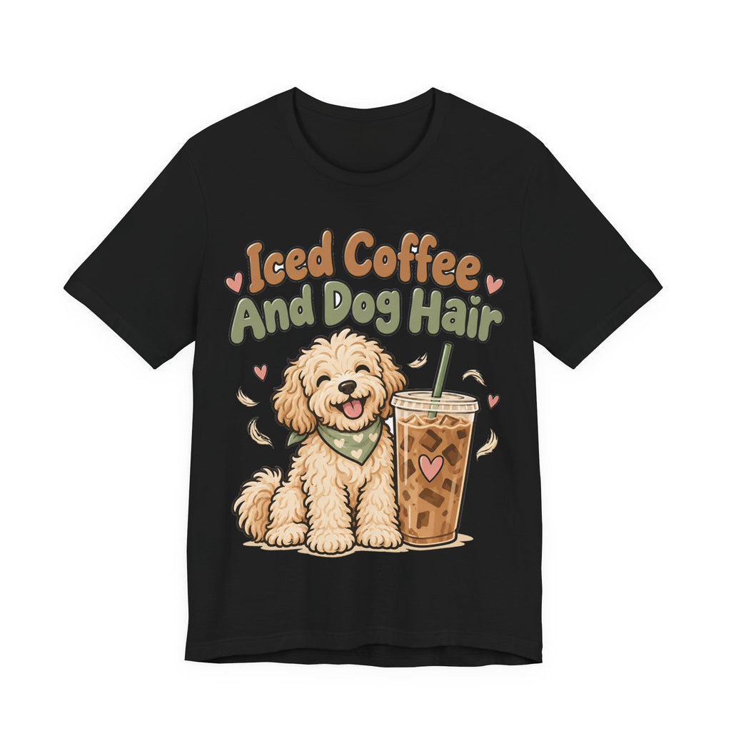 Funny Coffee Shirt Iced Coffee And Dog Hair | Cute Goldendoodle Iced Latte Shirt | Dog Mom Coffee Lover Gift