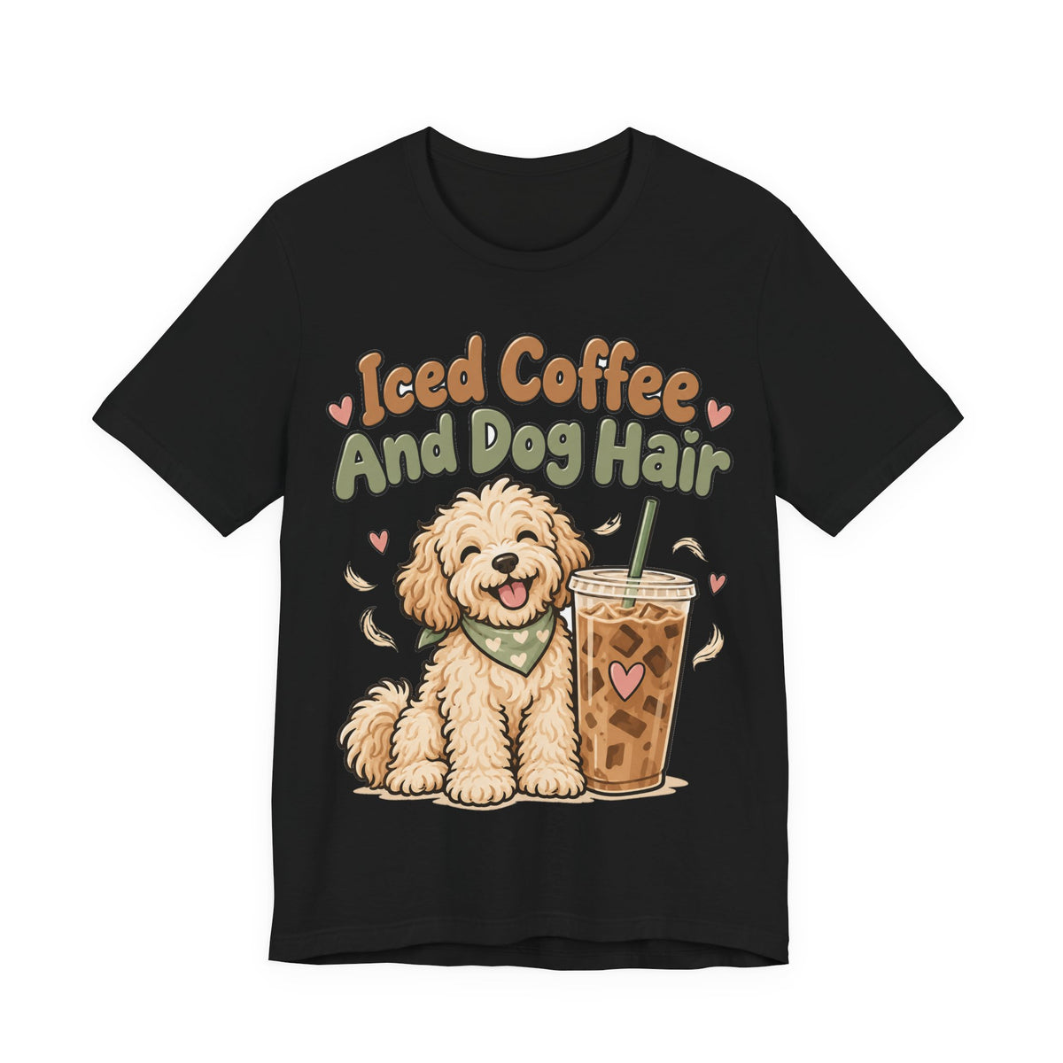 Funny Coffee Shirt Iced Coffee And Dog Hair | Cute Goldendoodle Iced Latte Shirt | Dog Mom Coffee Lover Gift