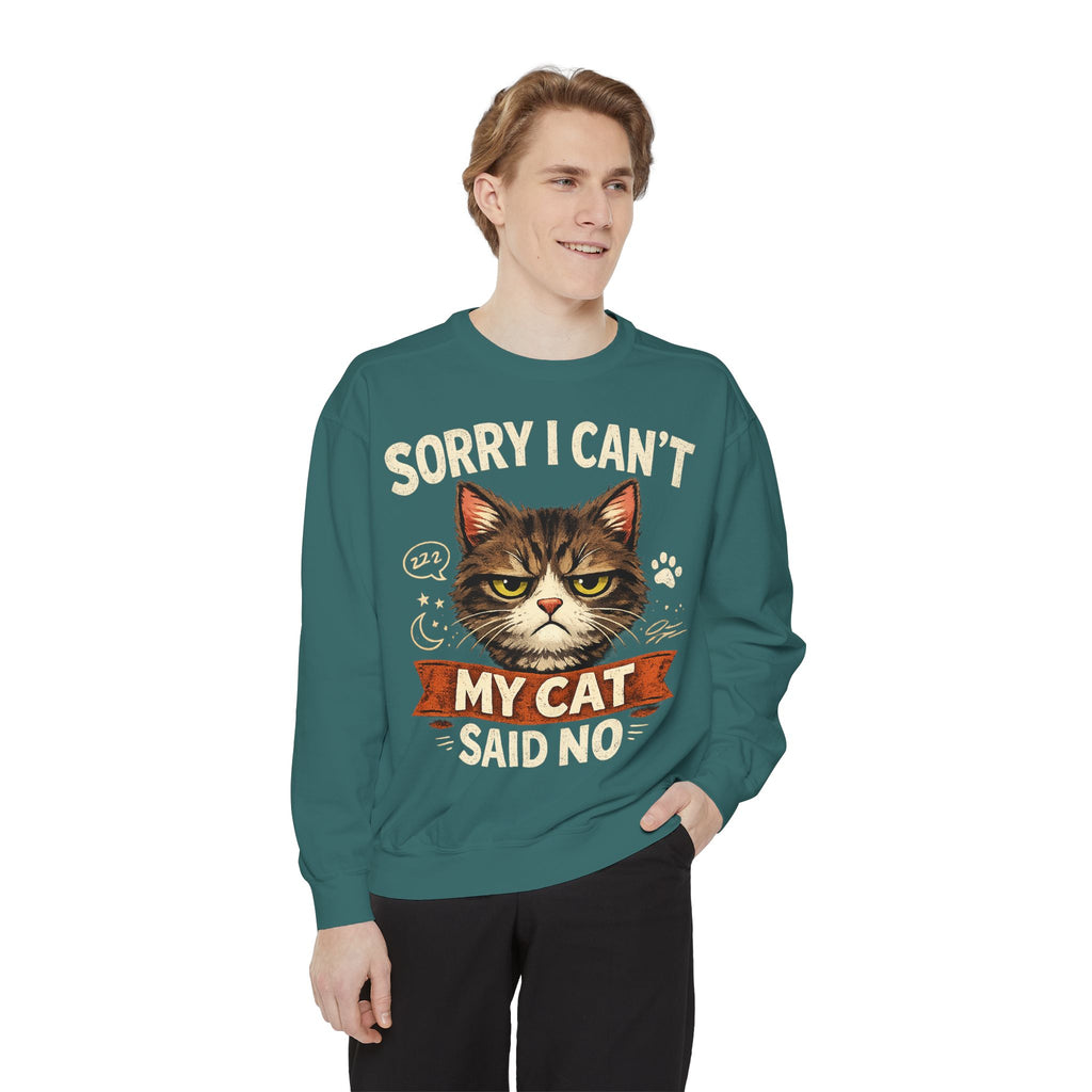 Sorry I Can't My Cat Said No Sweatshirt — Funny Cat Lover Pullover