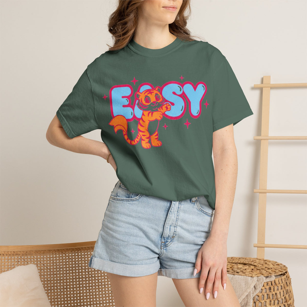 Easy Tiger Centre Cub Shirt, Y2K Retro Bubble Tiger Tee, Pink Sparkle Shirt, Funny Flirty Gift