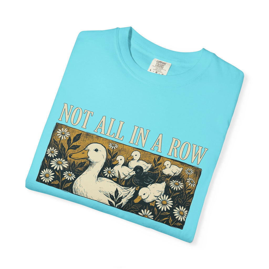 Not All In A Row Shirt, Woodcut Duck And Daisies Tee, Vintage Block Print Shirt, Funny Duck Gift