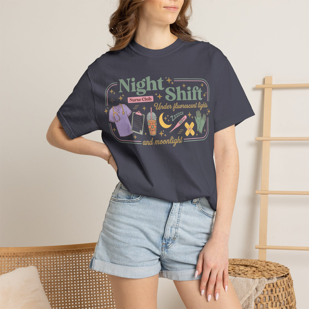 Night Shift Nurse Club Shirt, Under Fluorescent Lights And Moonlight Tee, Cute Night Nurse Shirt, RN Gift