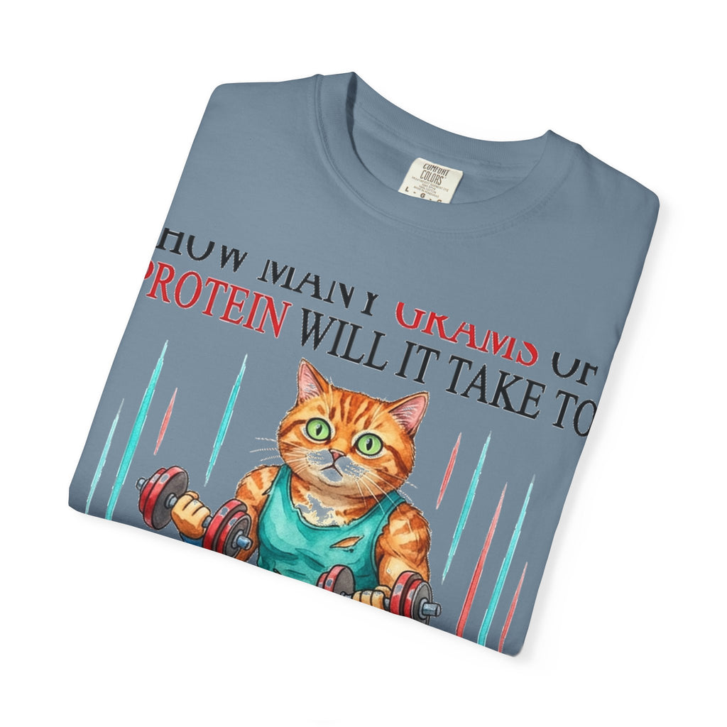 How Many Grams Of Protein Will It Take To Restore The Light In My Eyes Shirt, Funny Gym Cat Tee, Burnout Humor Shirt, Lifter Gift