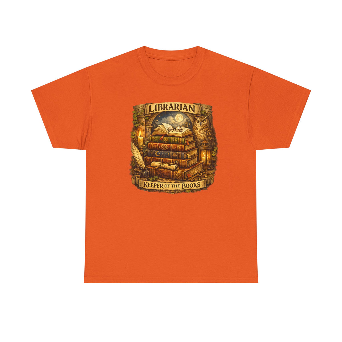 Librarian 'Keeper of the Books' T-Shirt — Vintage Bookstack & Owl Graphic