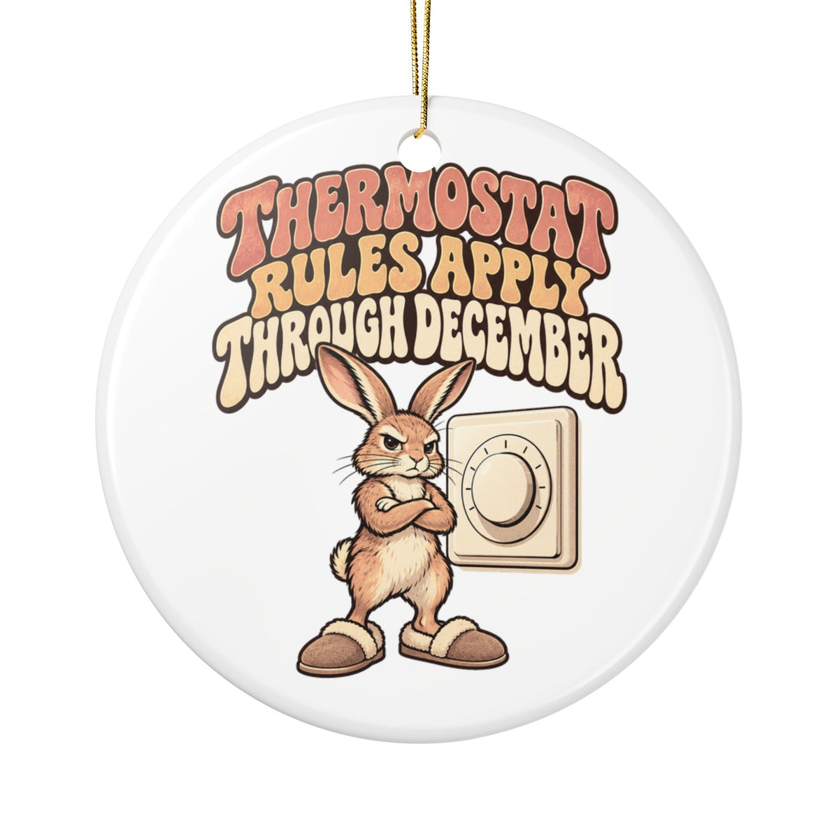 Thermostat Rules Apply Through December Ornament, Funny Dad Christmas Gift, Secret Santa Stocking Stuffer, Ceramic Christmas Ornament 2026
