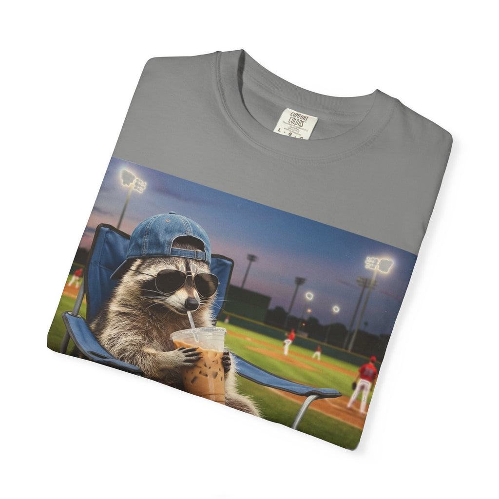 I Live Here Now Baseball Raccoon Shirt, Funny Sports Parent Tee, Iced Coffee Raccoon Shirt, Baseball Mom Gift