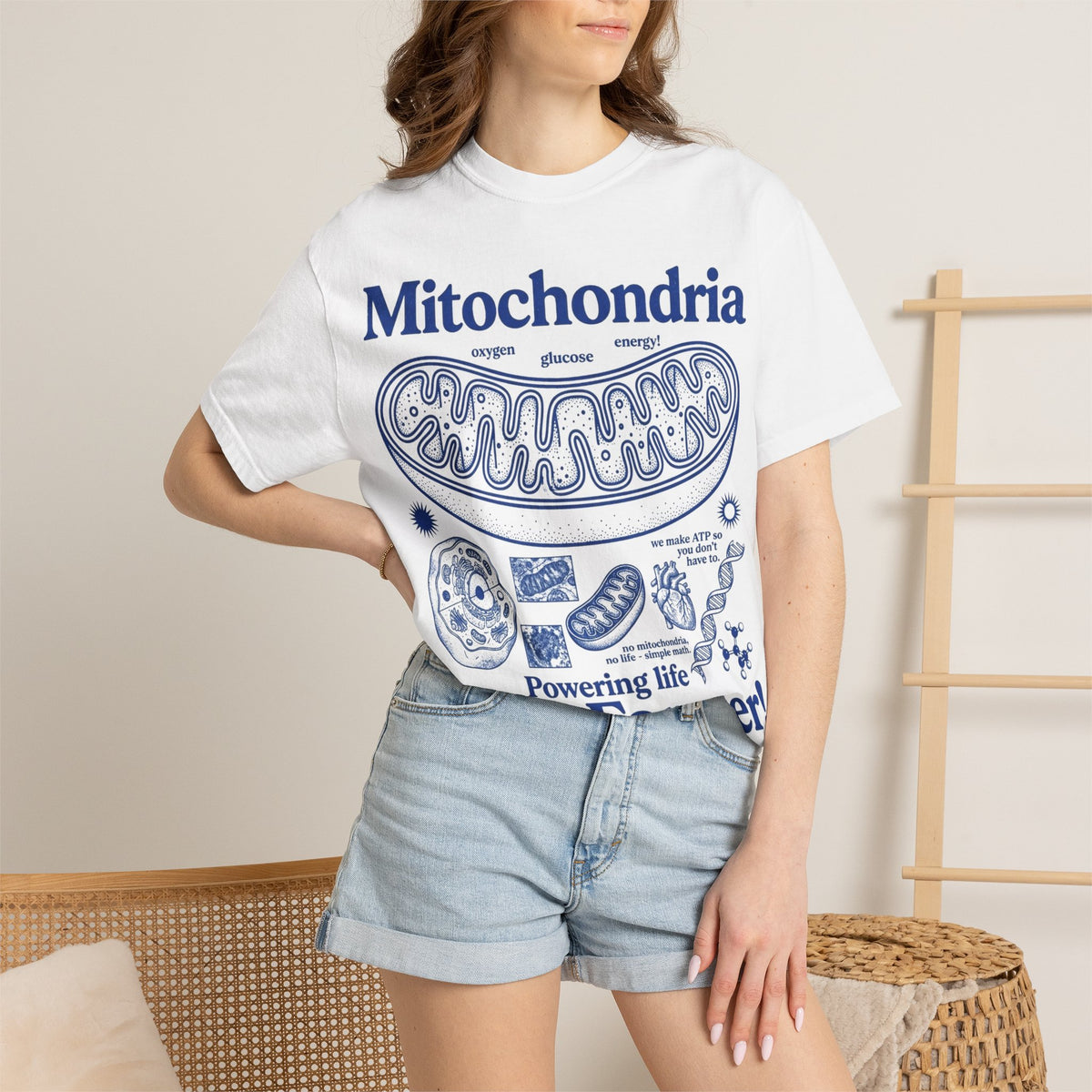 Mitochondria Powering Life Since Forever Tall Shirt, Retro Biology Poster Tee, Science Teacher Shirt, Nerd Gift