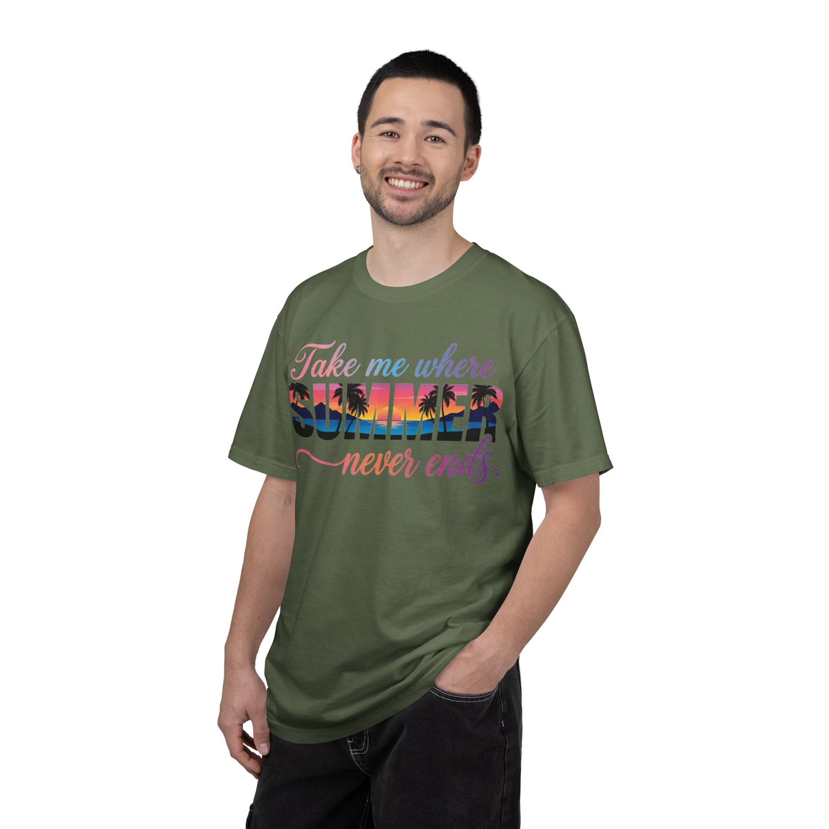 Take Me Where Summer Never Ends Shirt, Sunset Palm Tree Tee, Beach Vacation Shirt, Summer Gift