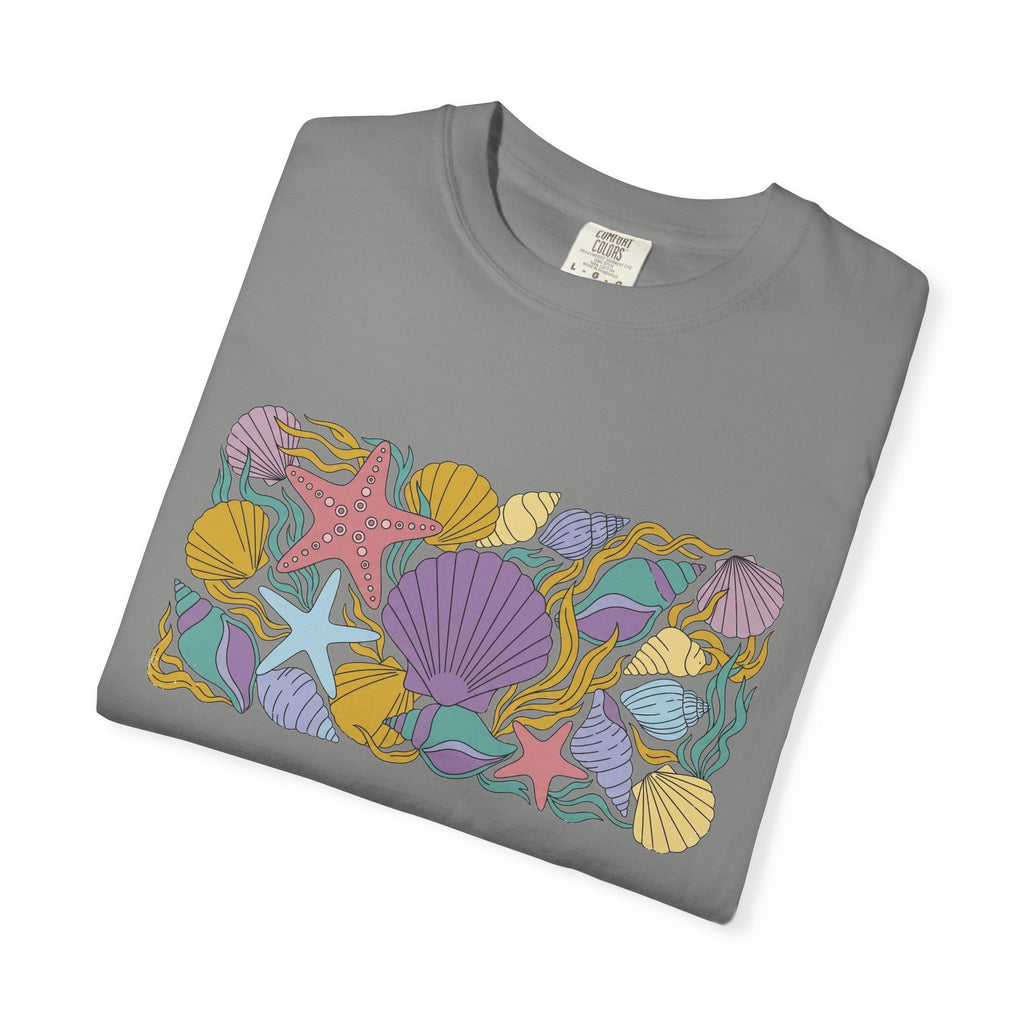 Seashell Starfish Shirt, Pastel Beach Shell Collage Tee, Coastal Summer Shirt, Beach Lover Gift