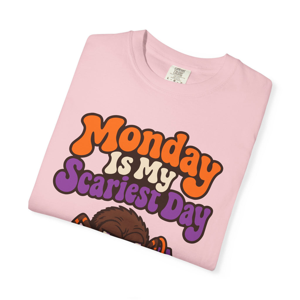 Monday Is My Scariest Day Halloween Shirt, Funny Spider Coffee Tee, Retro Spooky Humor