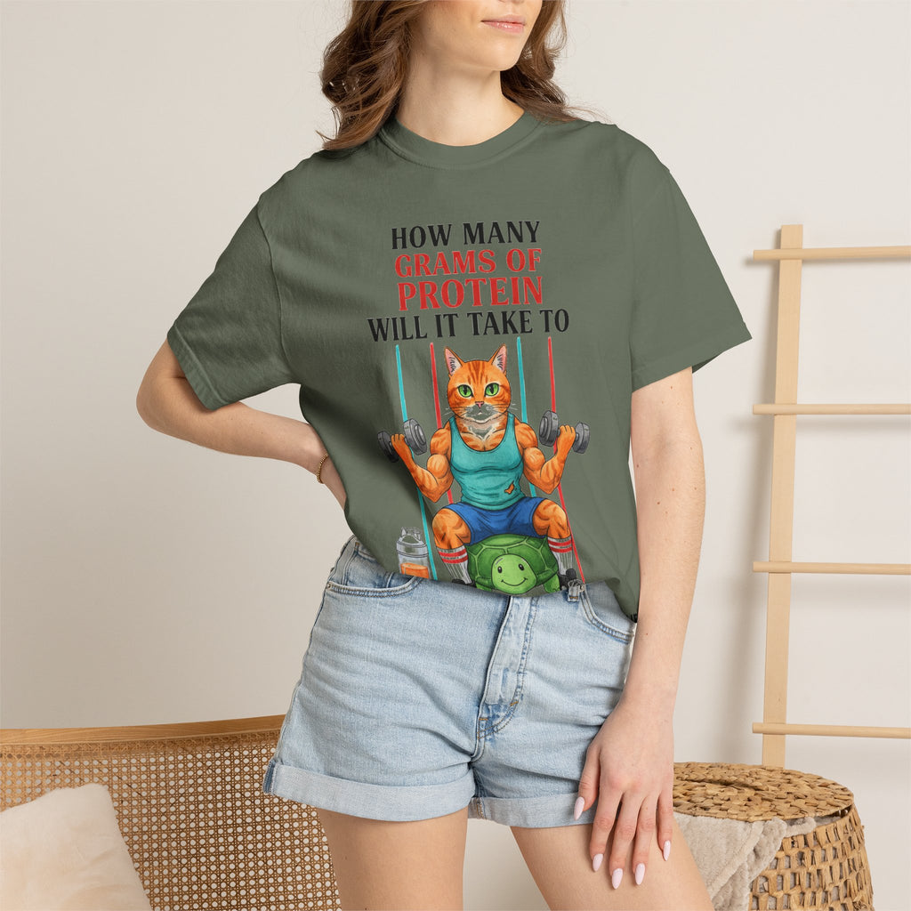 How Many Grams Of Protein Tall Shirt, Funny Buff Cat Gym Tee, Protein Humor Shirt, Weightlifting Gift