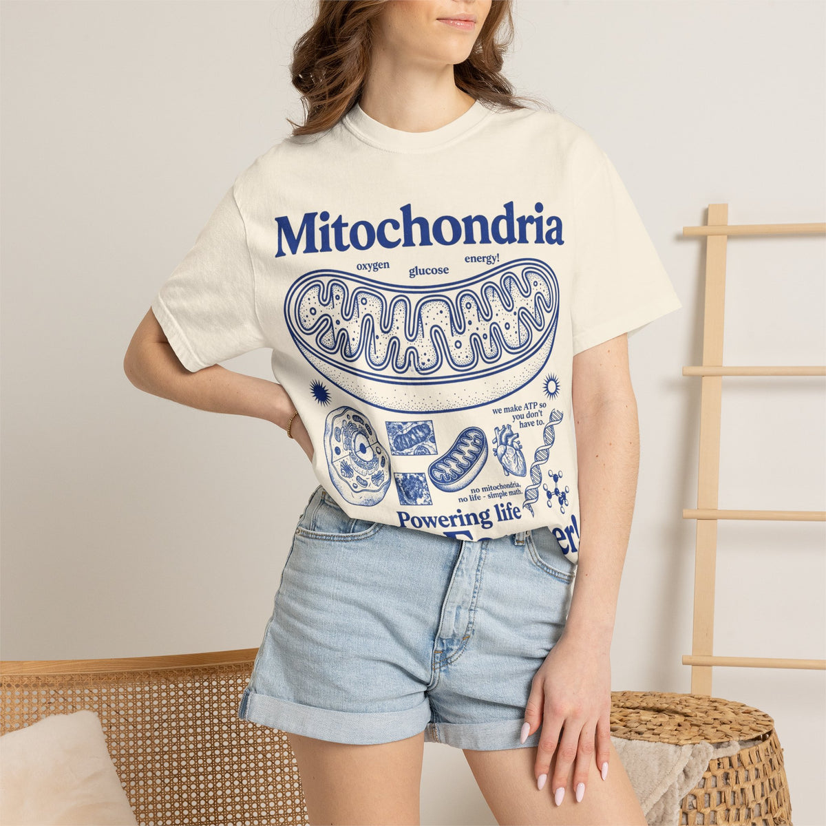 Mitochondria Powering Life Since Forever Tall Shirt, Retro Biology Poster Tee, Science Teacher Shirt, Nerd Gift