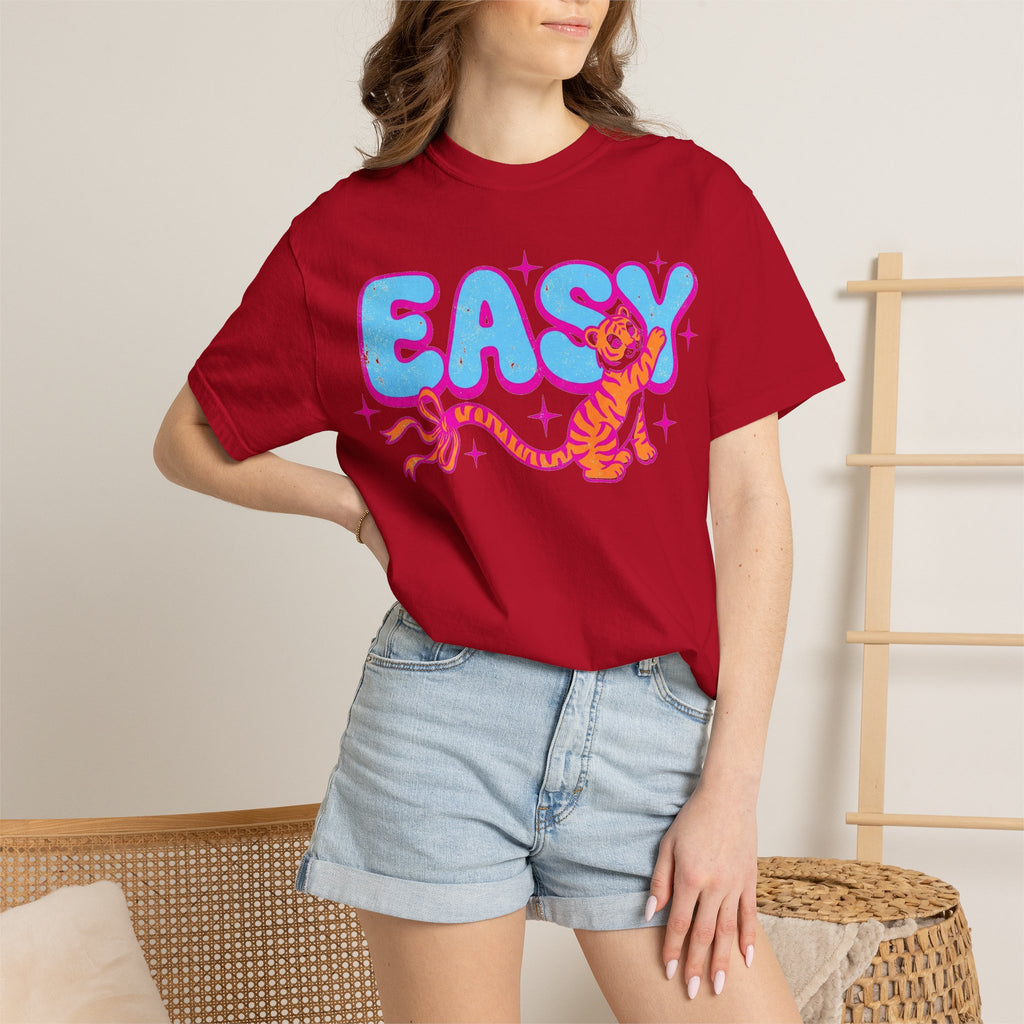 Easy Tiger Bow Shirt, Y2K Cub Bubble Type Tee, Retro Pink Blue Tiger Shirt, Trendy Gift