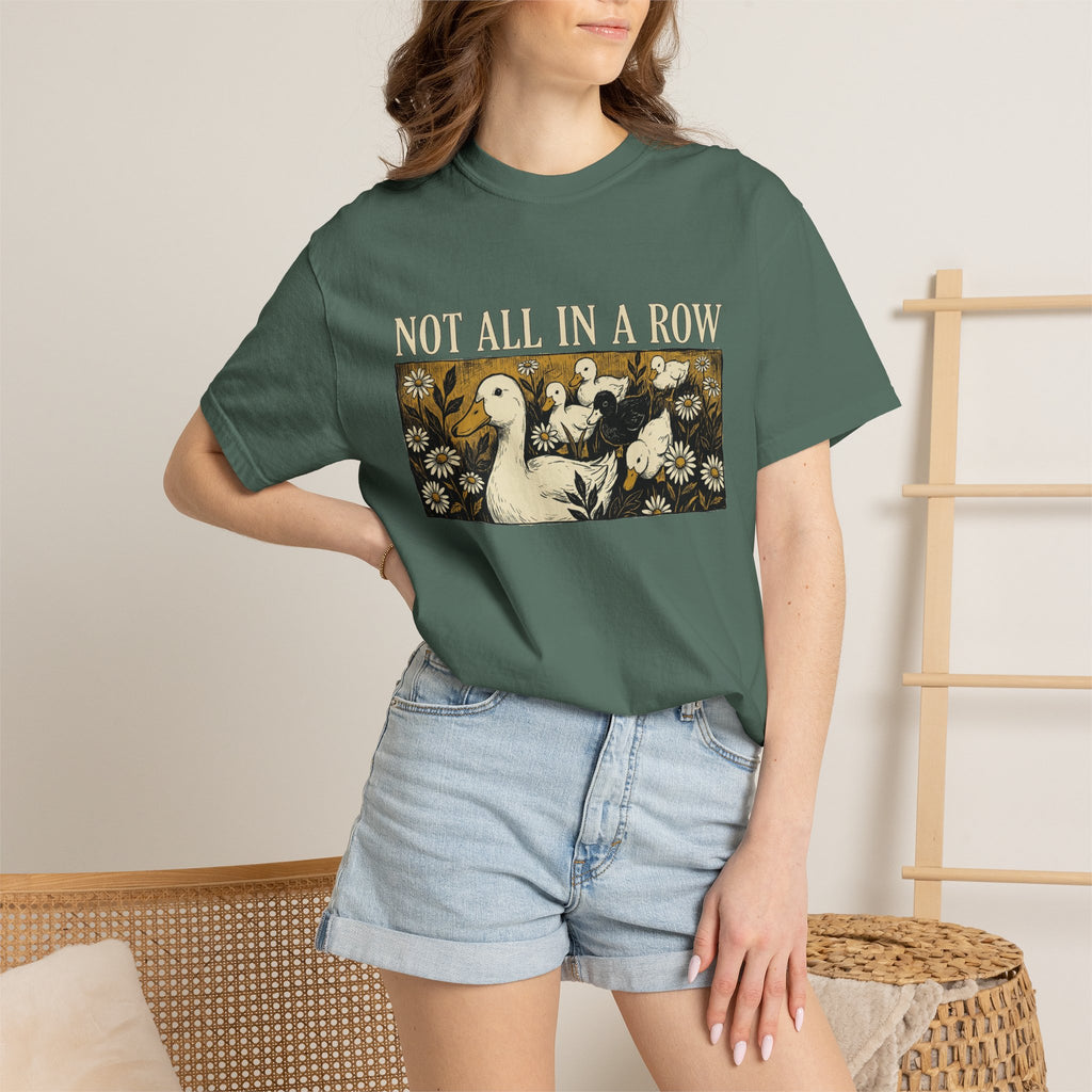 Not All In A Row Shirt, Woodcut Duck And Daisies Tee, Vintage Block Print Shirt, Funny Duck Gift