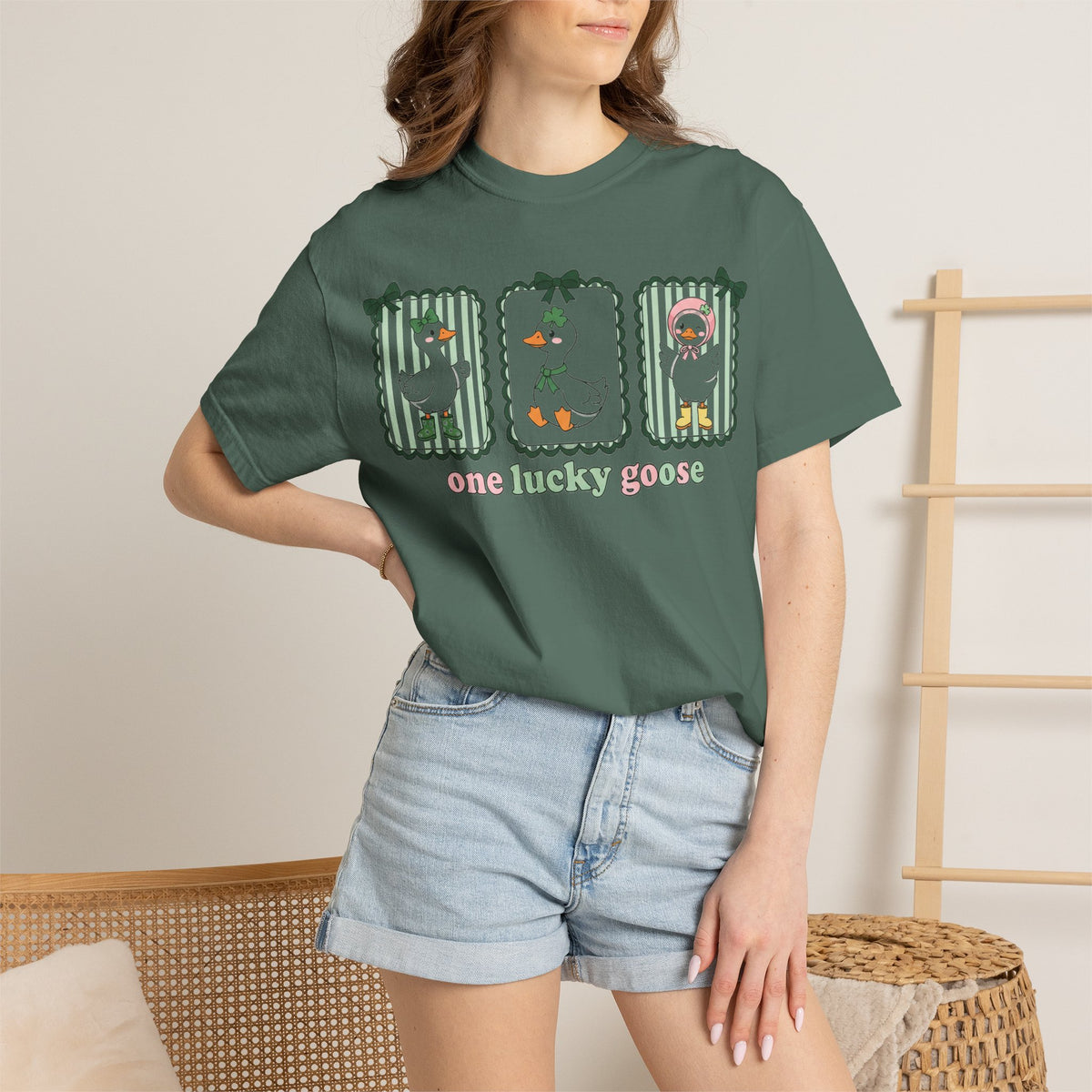 One Lucky Goose Tall Shirt, Three Panel Irish Goose Tee, Cute St Patricks Day Shirt, Shamrock Gift