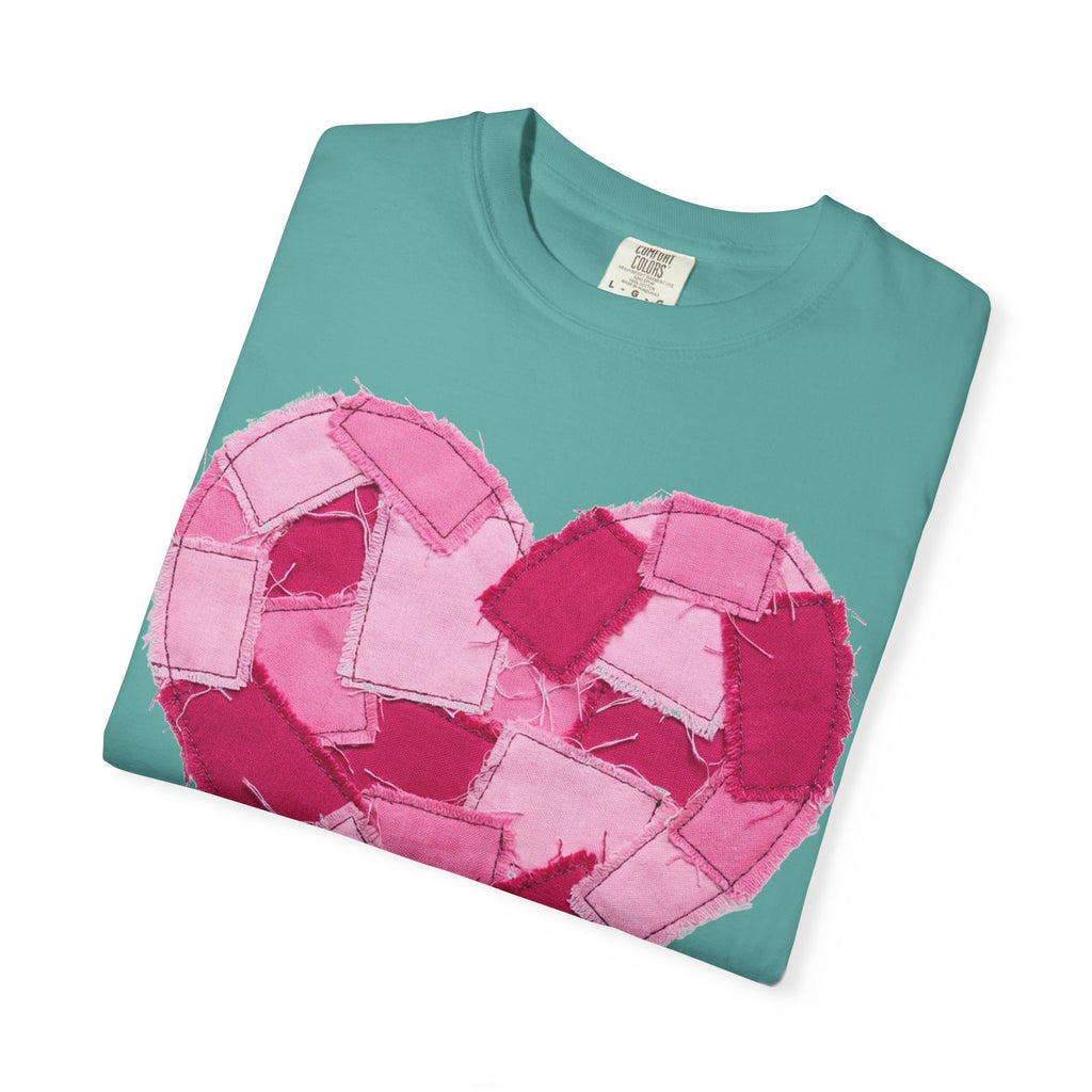 Patchwork Heart Shirt, Frayed Pink Quilt Heart Tee, Shabby Chic Valentine Shirt, Cozy Gift