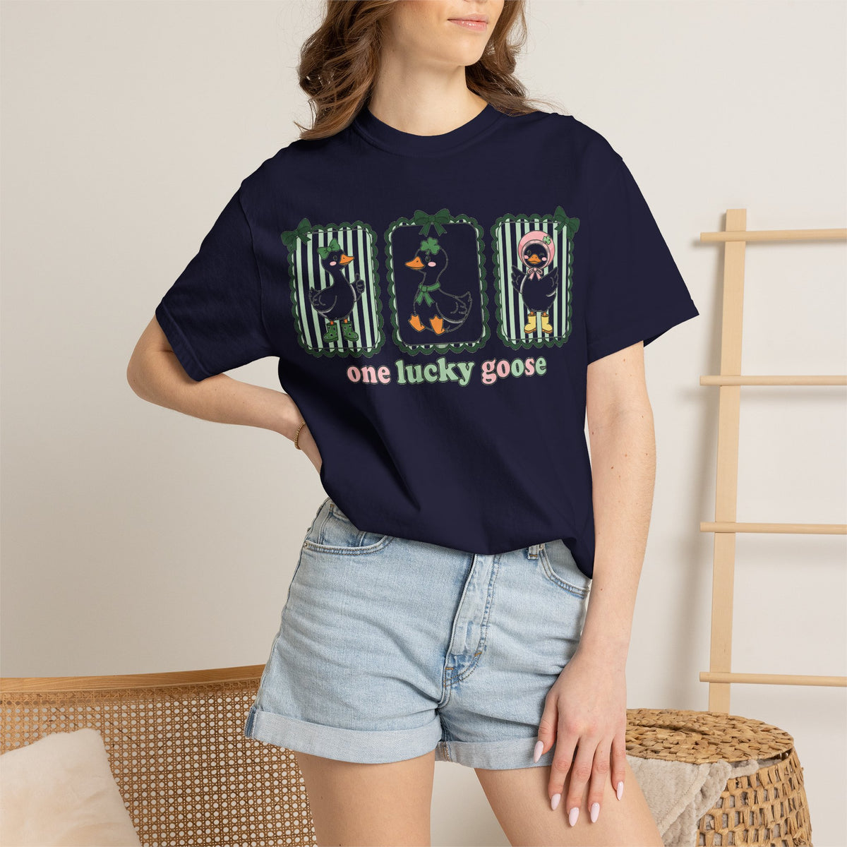 One Lucky Goose Tall Shirt, Three Panel Irish Goose Tee, Cute St Patricks Day Shirt, Shamrock Gift