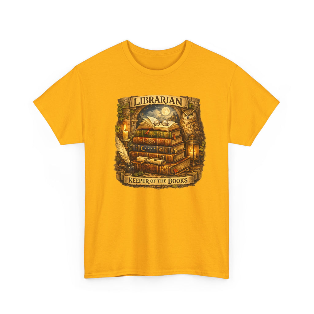 Librarian 'Keeper of the Books' T-Shirt — Vintage Bookstack & Owl Graphic