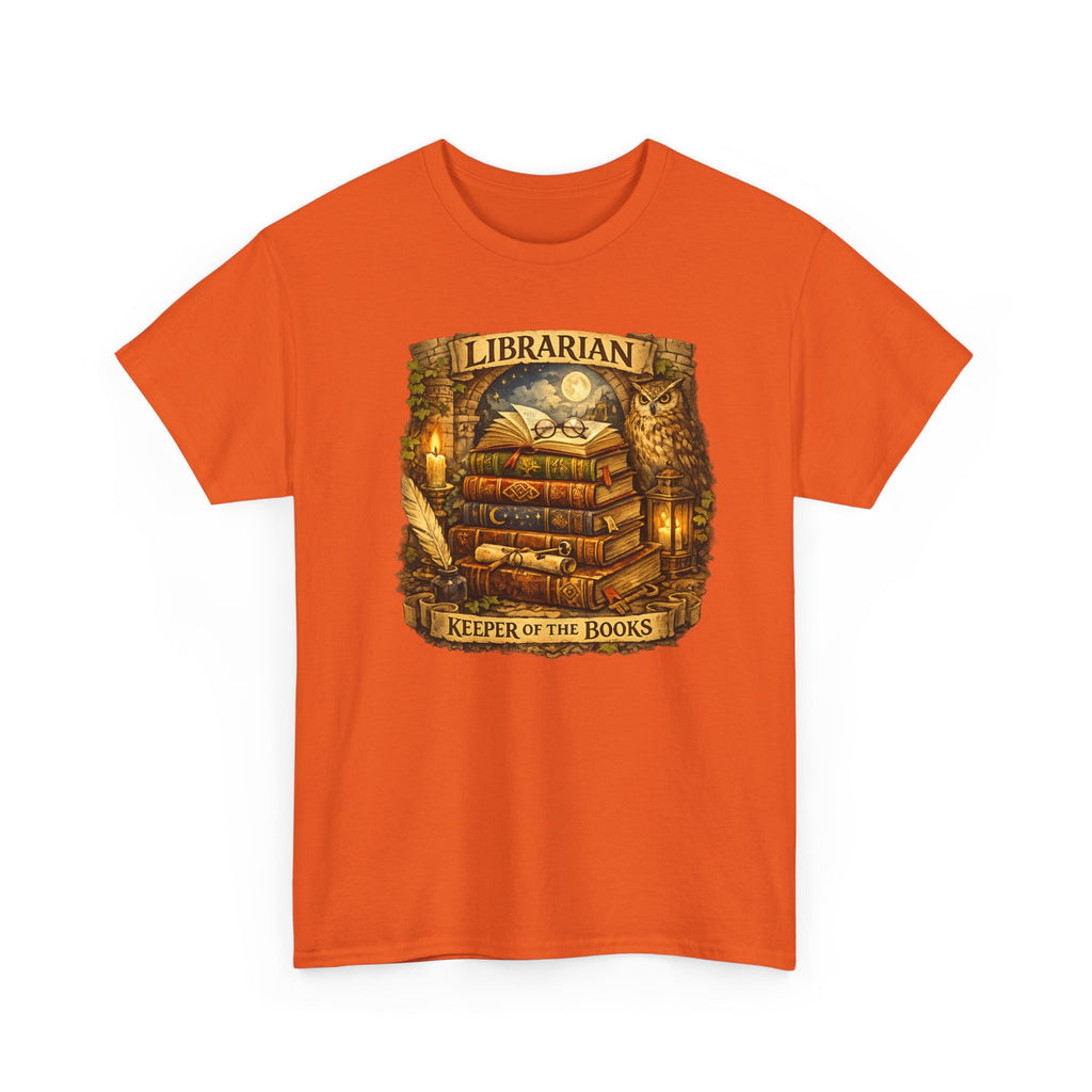 Librarian 'Keeper of the Books' T-Shirt — Vintage Bookstack & Owl Graphic