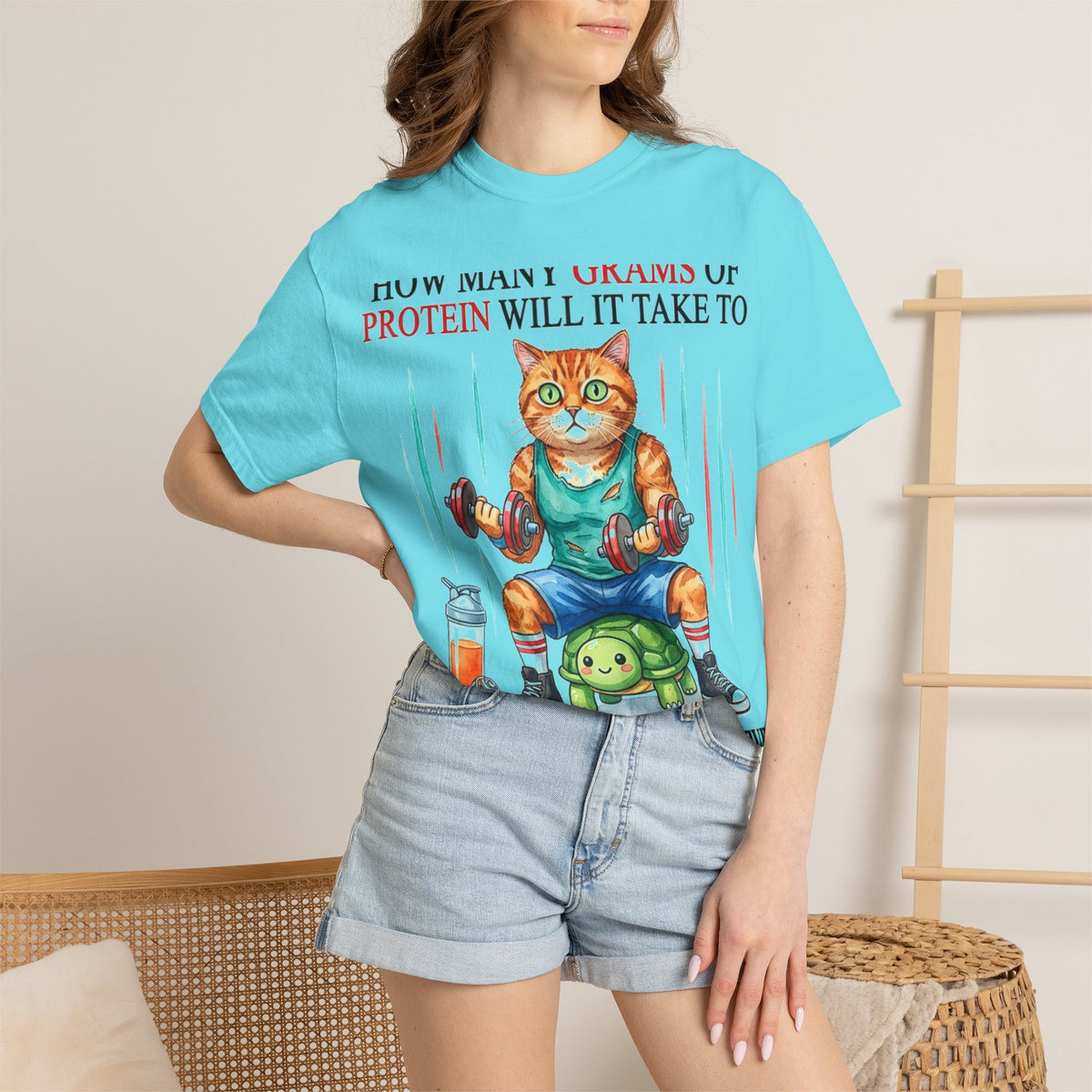 How Many Grams Of Protein Will It Take To Restore The Light In My Eyes Shirt, Funny Gym Cat Tee, Burnout Humor Shirt, Lifter Gift