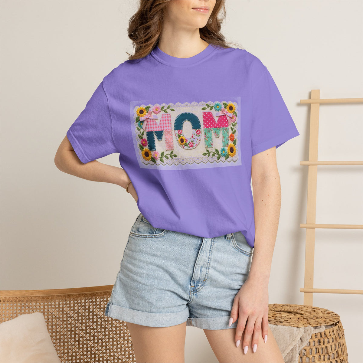Mom Floral Applique Shirt, Faux Embroidery Sunflower MOM Tee, Mothers Day Shirt, Mom Gift