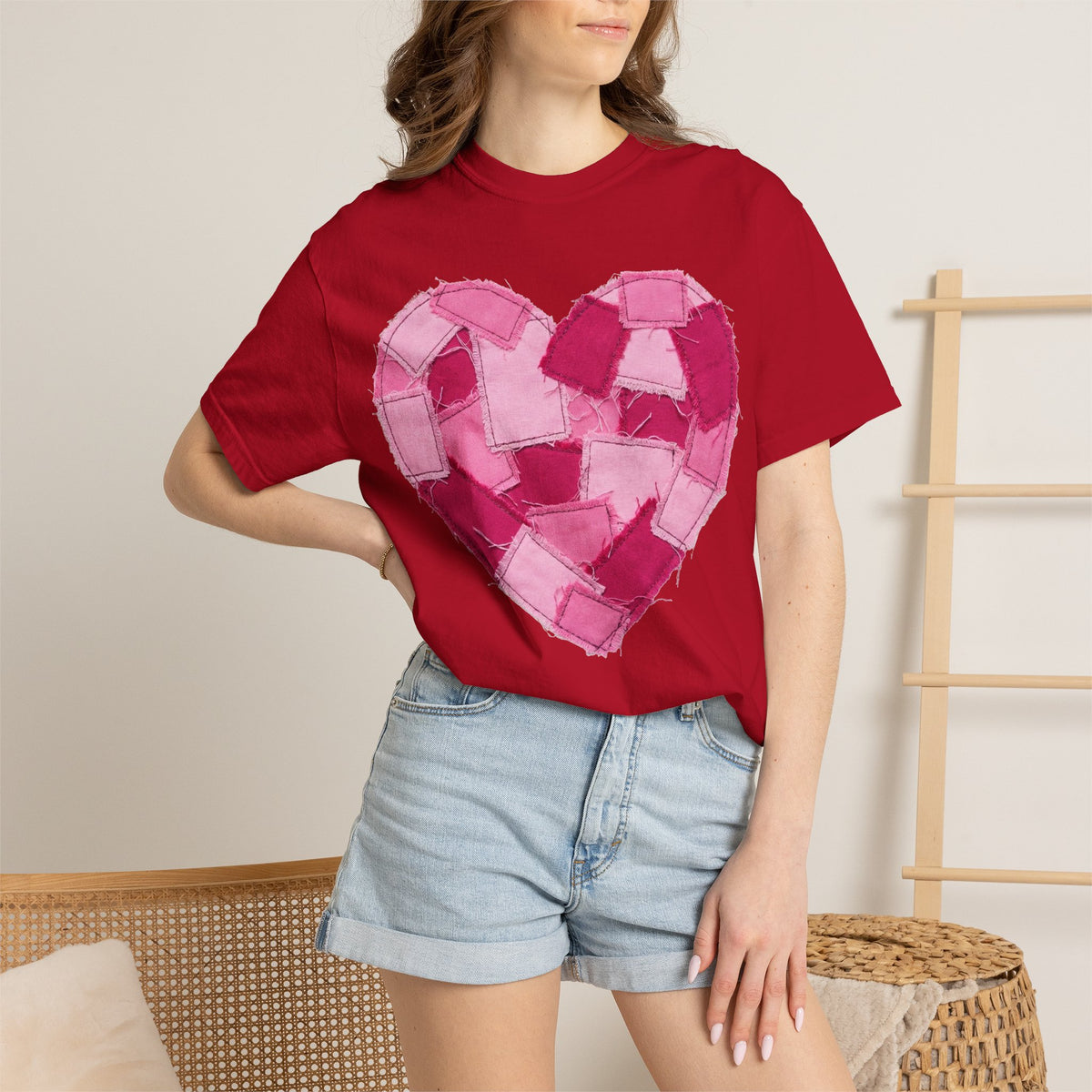 Patchwork Heart Shirt, Frayed Pink Quilt Heart Tee, Shabby Chic Valentine Shirt, Cozy Gift