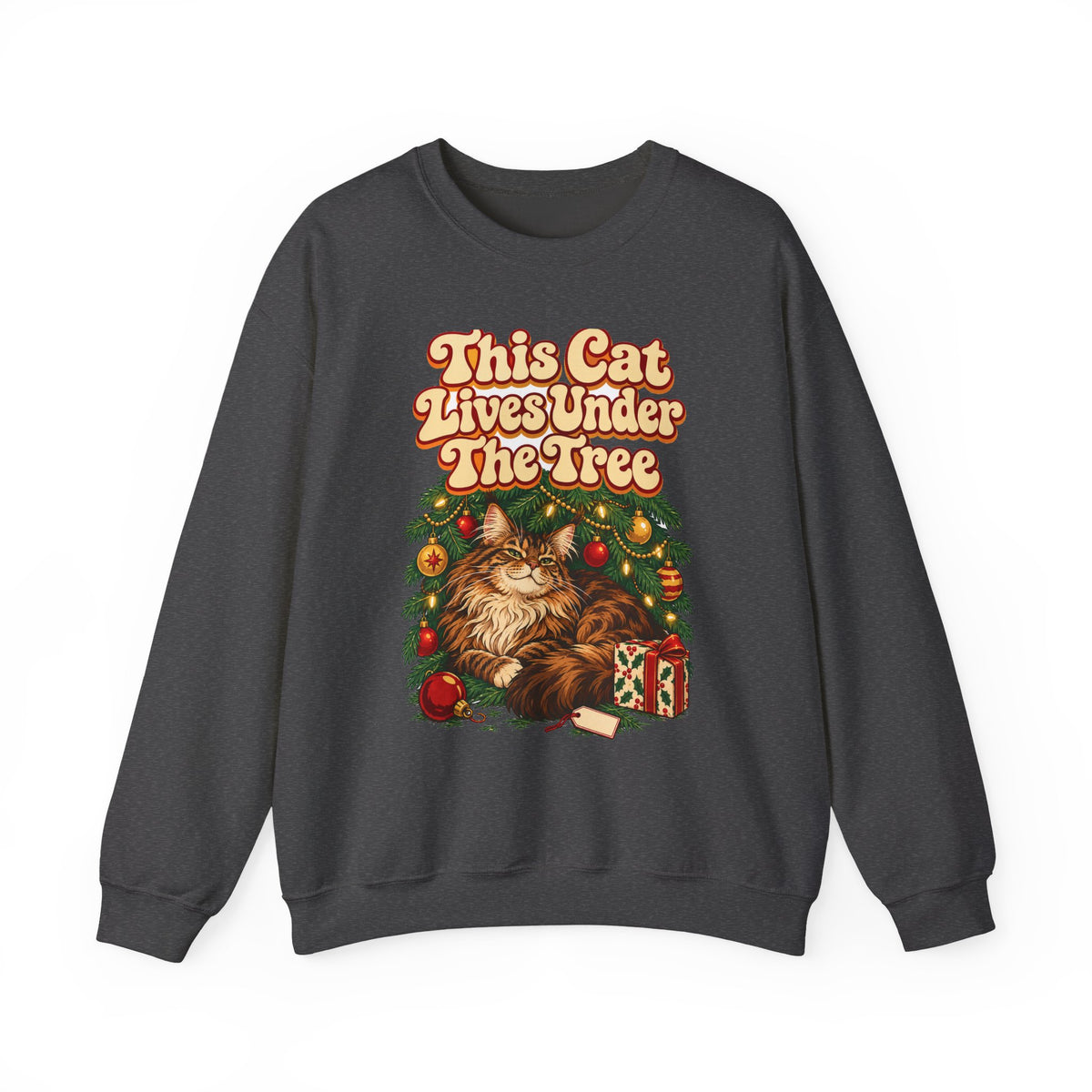 Funny Christmas Cat Sweatshirt This Cat Lives Under The Tree Shirt, Funny Holiday Gift Tee, Christmas Gift Idea