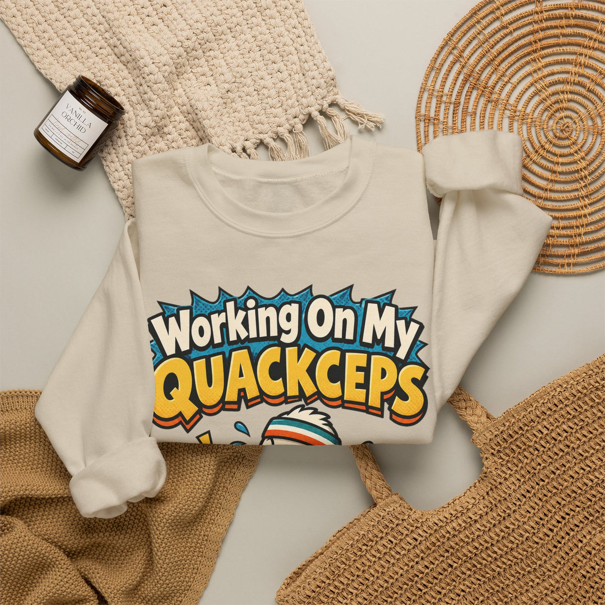funny gym Sweatshirt Working On My Quackceps Sweatshirt, Funny Graphic Sweatshirt,