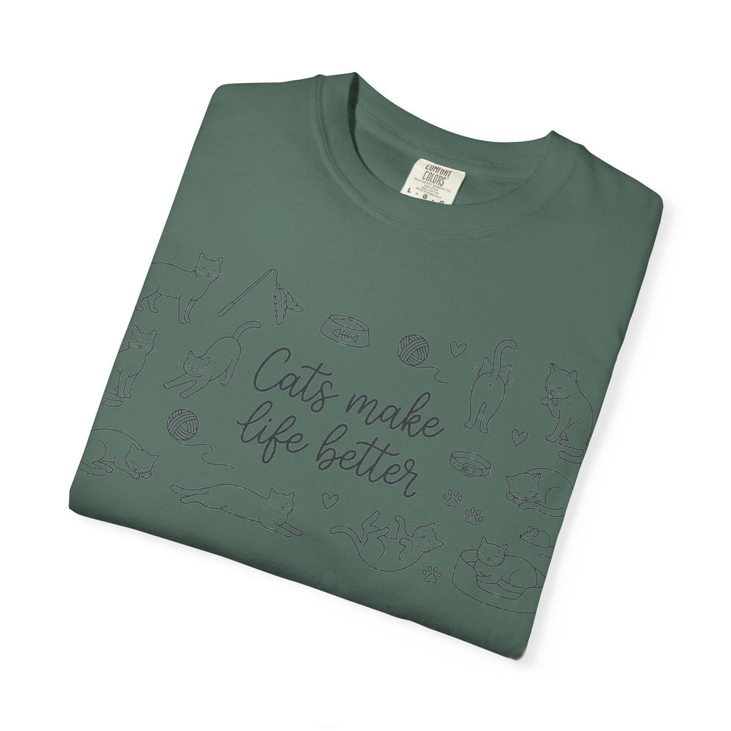 Cats Make Life Better Wide Shirt, Scattered Cat Doodle Tee, Minimal Cat Lover Shirt, Cat Owner Gift