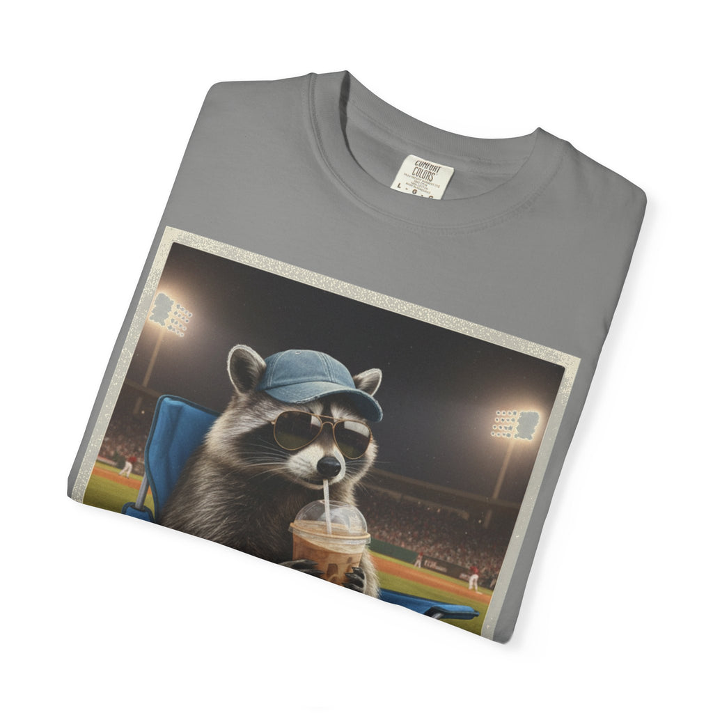 Baseball Raccoon Shirt, I Live Here Now Tee, Funny Ballpark Iced Coffee Shirt, Baseball Mom Gift