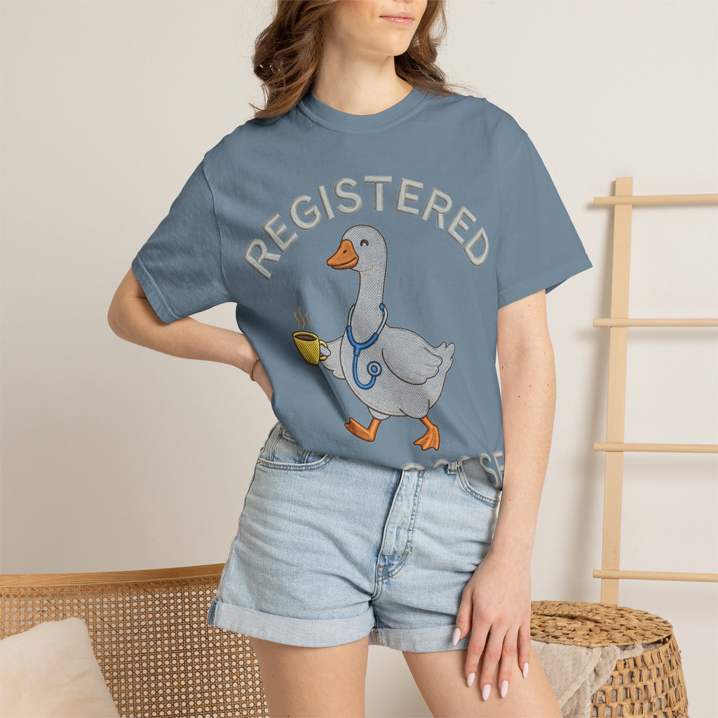Registered Silly Goose Straight Text Shirt, Embroidered Look Nurse Goose Tee, Funny RN Shirt, Nurse Gift
