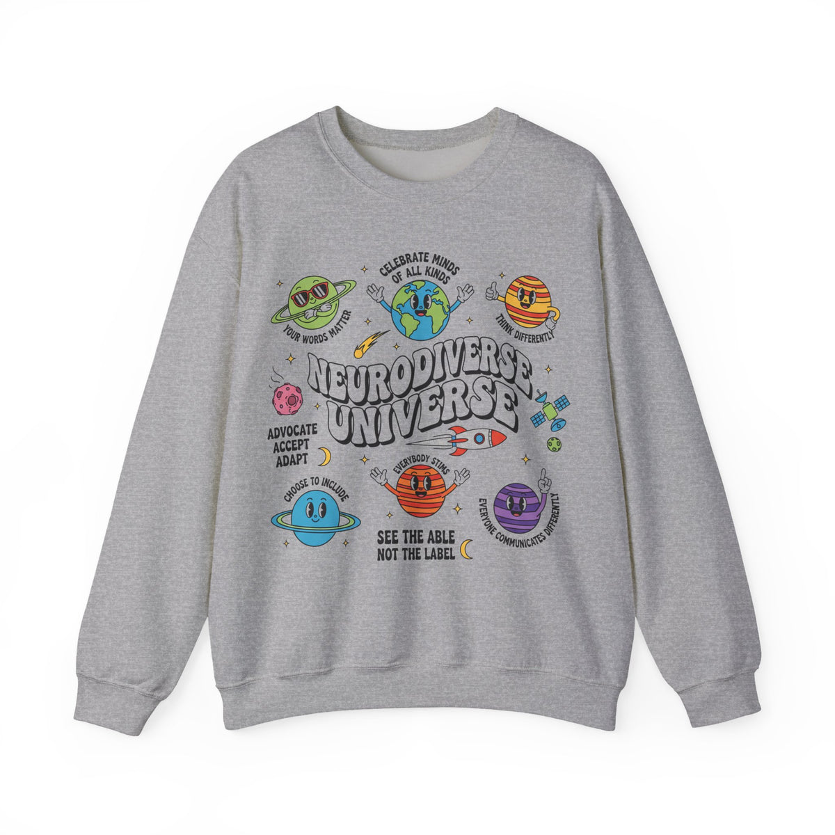 Neurodiverse Universe Sweatshirt, Retro Planets Autism Acceptance Sweatshirt, Special Education Teacher Gift, Neurodiversity Sweatshirt, ADH