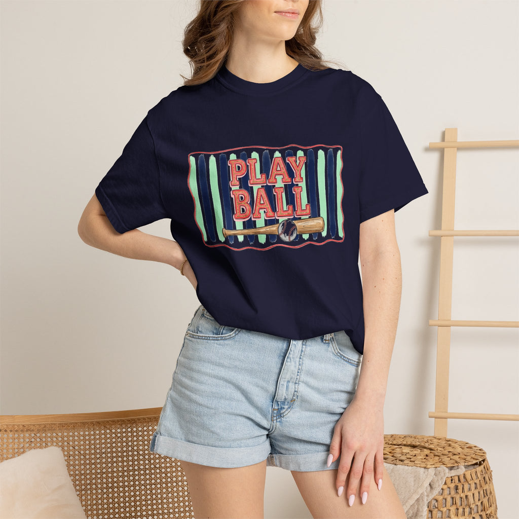Play Ball Shirt, Painted Stripe Baseball Tee, Vintage Baseball Mom Shirt, Game Day Gift