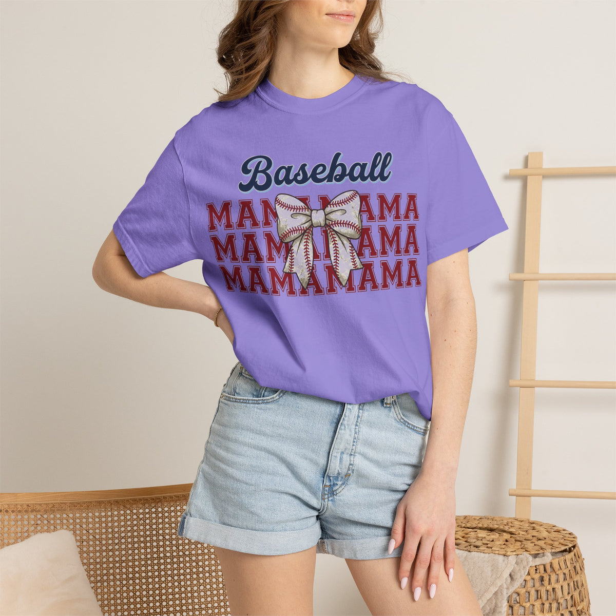 Baseball Mama Shirt, Stacked Varsity Mama Tee, Baseball Bow Mom Shirt, Game Day Baseball Mom Gift