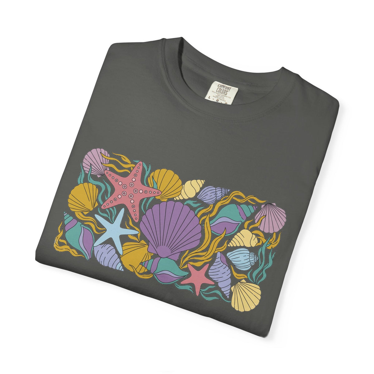 Seashell Starfish Shirt, Pastel Beach Shell Collage Tee, Coastal Summer Shirt, Beach Lover Gift