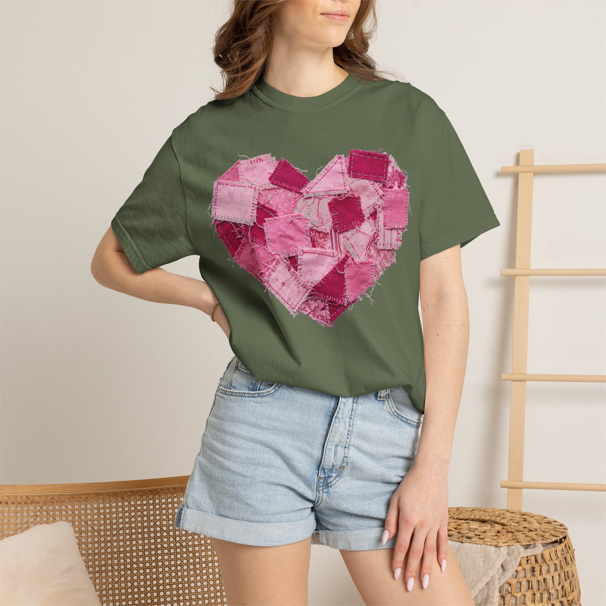 Scrappy Patchwork Heart Shirt, Frayed Quilt Valentine Tee, Cottagecore Heart Shirt, Quilter Gift